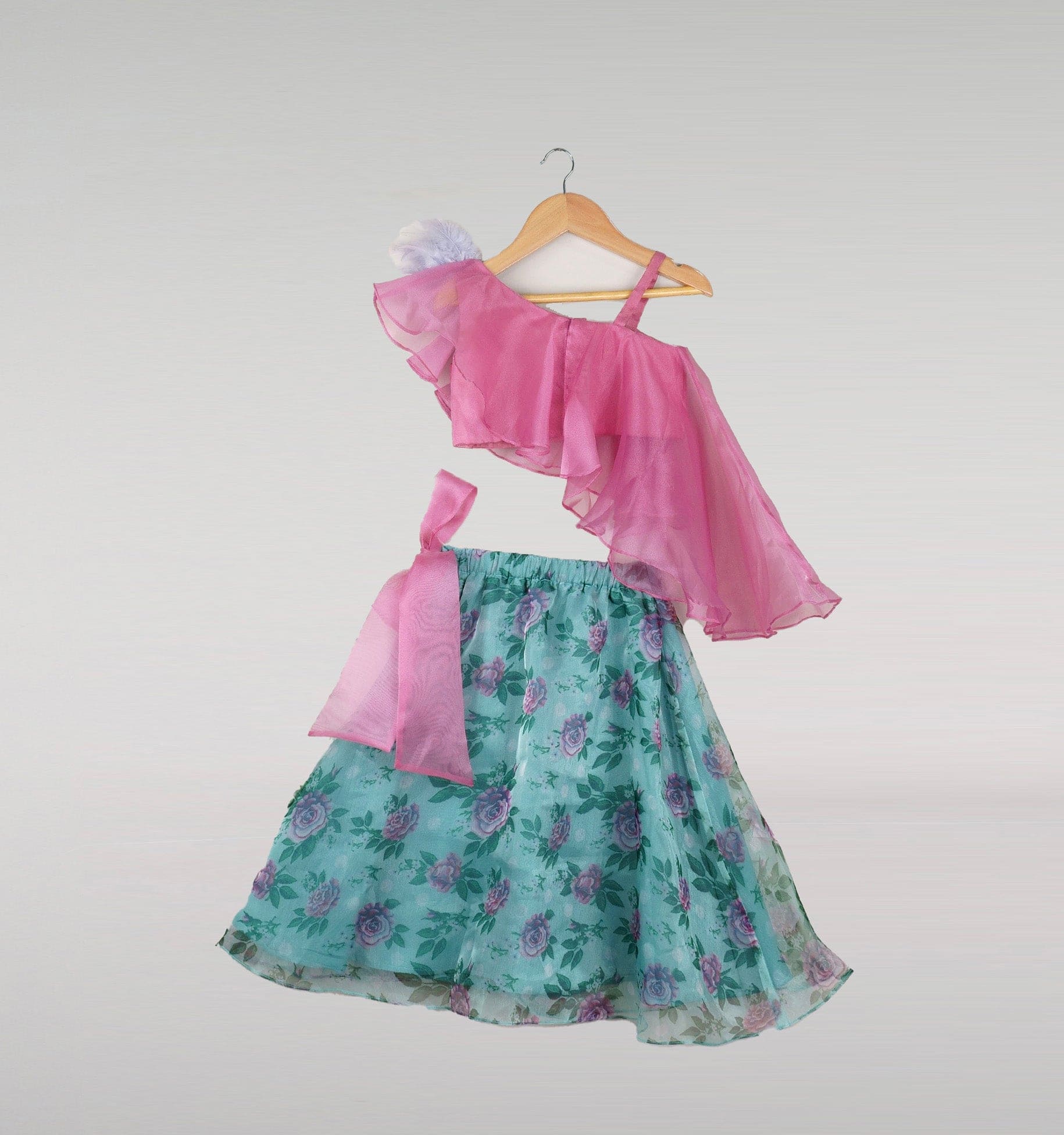 Pre Order: Floral Printed Frilly Top & Lehenga Set – Perfect for Weddings, Parties & Festive Occasions