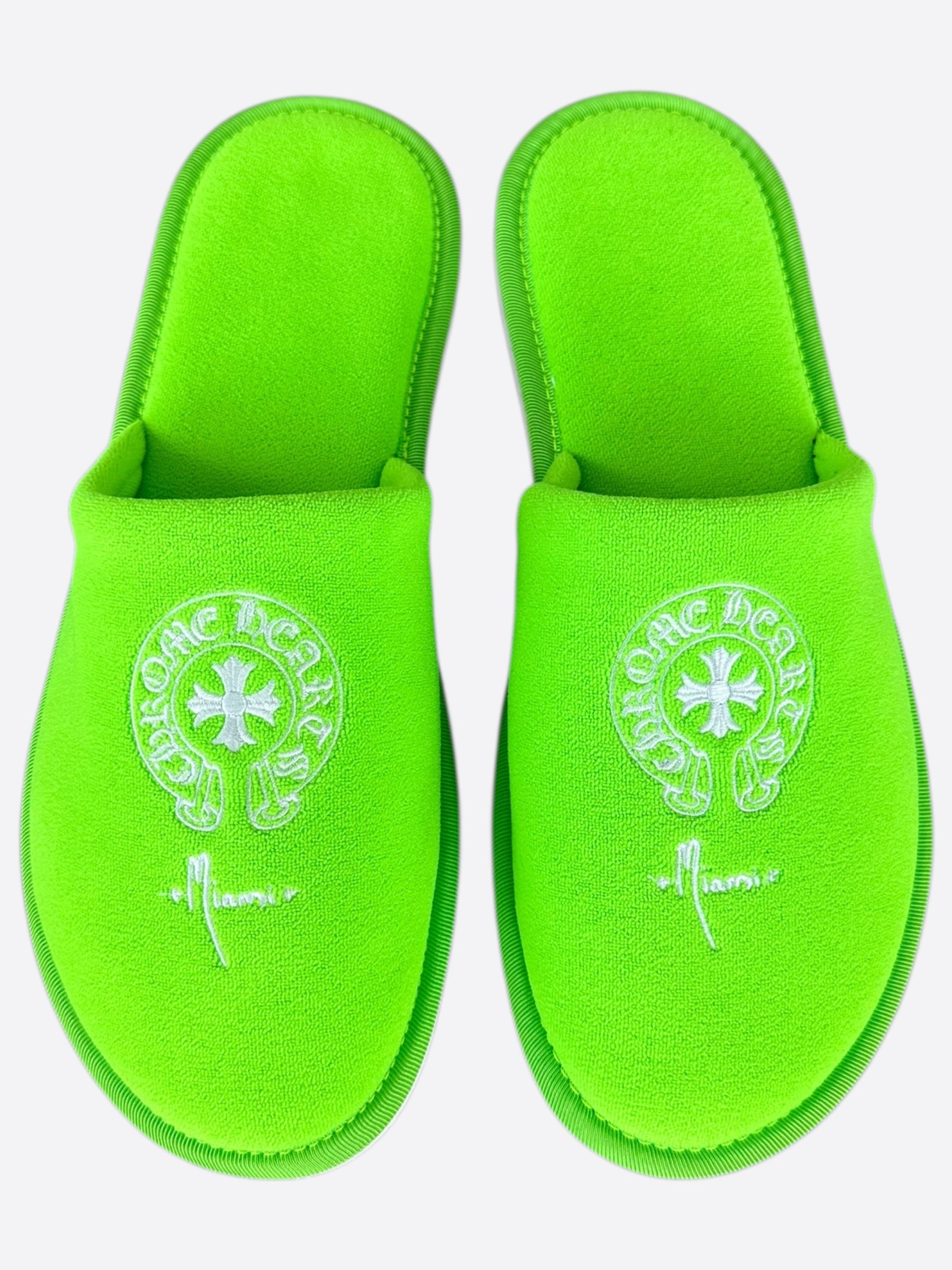 Chrome Hearts Green & White Miami Horseshoe Logo Slippers - Stylish & Comfortable Luxury Slides for Men & Women - Perfect for Home, Beach & Casual Outings