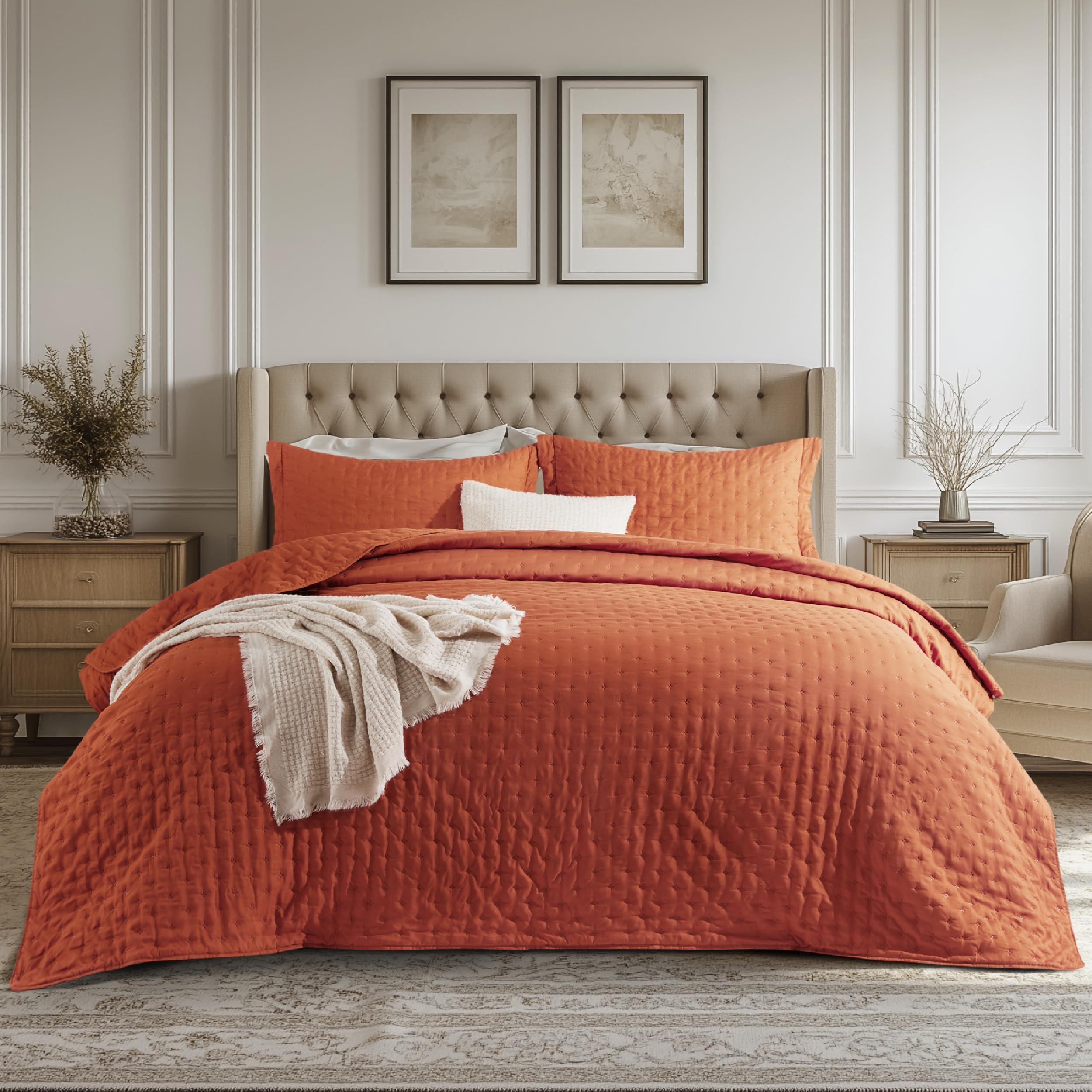 Bedsure Boho King Quilt Set - Ultra Soft Lightweight All-Season Comforter with 2 Pillow Shams, 106x96 Inch Red Orange Bedspread Coverlet for Bohemian Bedroom Decor | Perfect for Summer, Guest Rooms & Cozy Home Styling