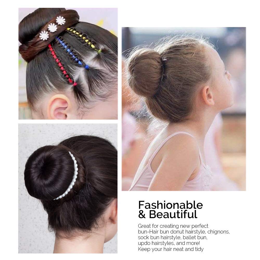 Extra Blonde Bun Maker for Kids - 2PCS Ring Style Hair Shaper & Chignon Doughnut for Short Thin Hair (2.5 Inch/Beige) - Perfect for School, Parties & Daily Hairstyles