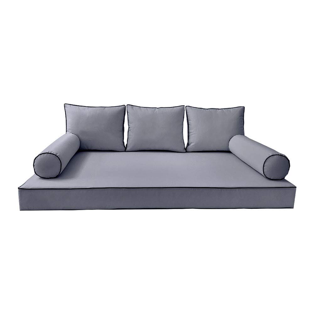 Prolinemax Outdoor Style 3 Twin-XL Daybed Mattress Cover with Contrast Trim - Fitted Bolster Pillow Case Sheet AD001 | Perfect for Patio Furniture, Sunroom Decor & Guest Bedding
