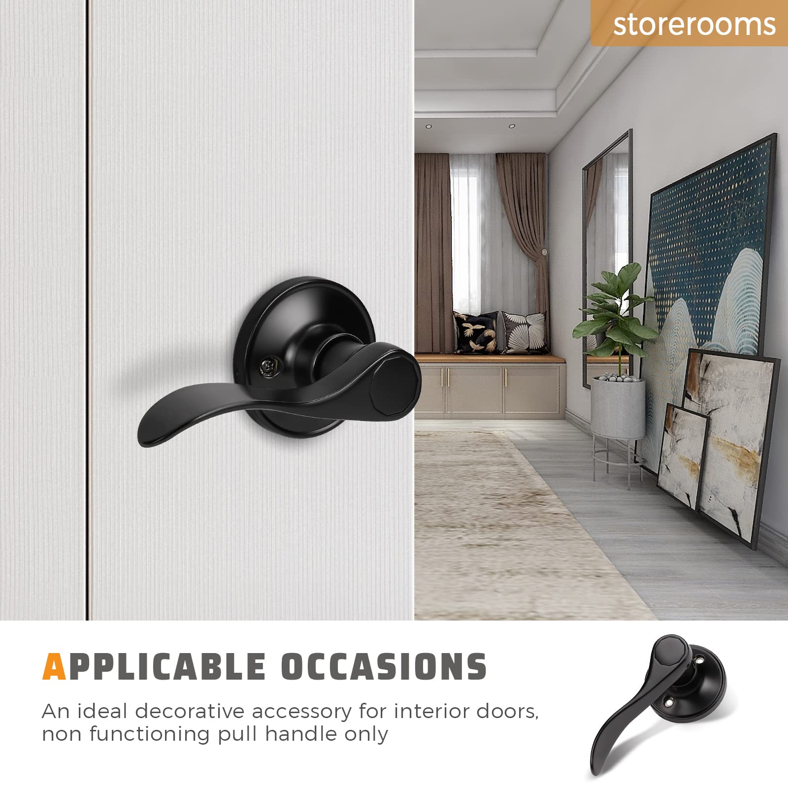 KNOBWELL 3-Pack Black Dummy Door Knobs - Matte Finish for Closet & Interior Doors (Left Hand) - No Lock/Latch