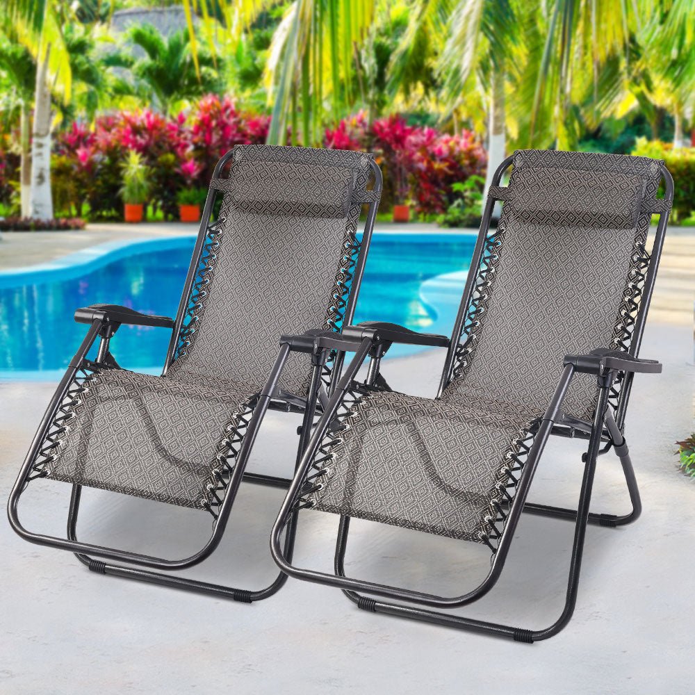 2PC Zero Gravity Recliner Chairs - Adjustable Folding Outdoor Lounge Chairs for Patio, Poolside, Beach & Camping - Beige Sun Relaxation Chairs for Ultimate Comfort