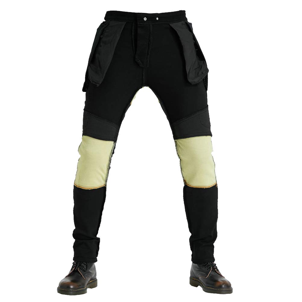 Takuey Aramid Fiber Motorcycle Riding Jeans - CE Certified Protective Pants with Silicone Knee Pads for Men (Size XXL/36, Waist 39.4