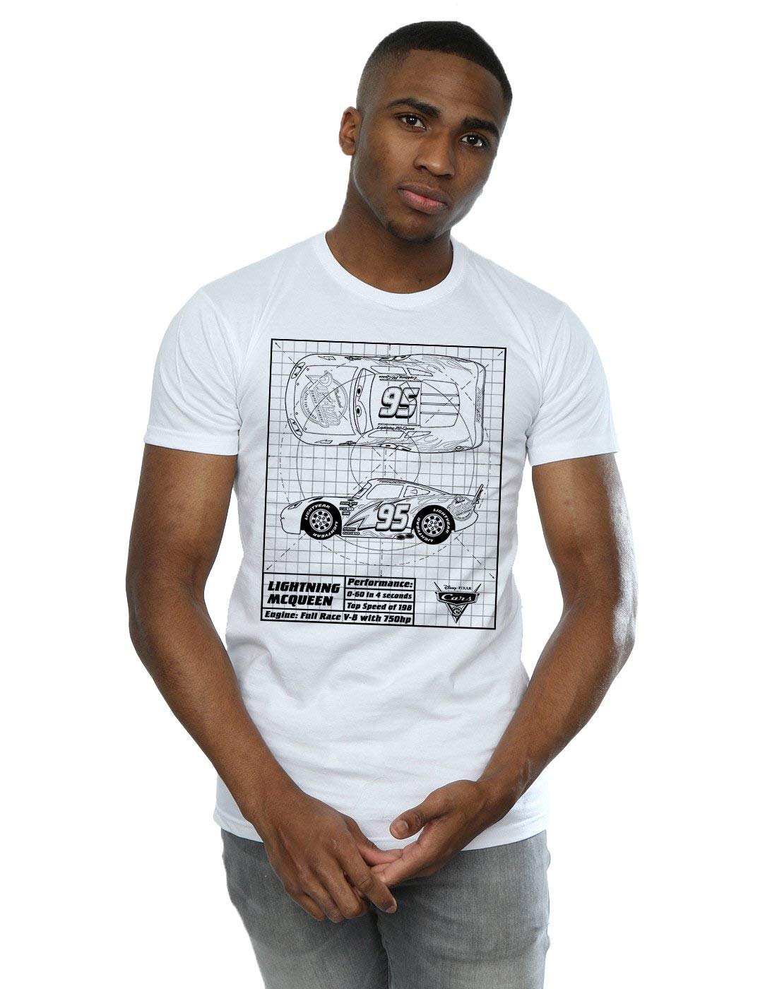 Disney Men's Cars Lightning McQueen Blueprint Graphic T-Shirt - XXX-Large White Cotton Tee - Casual Wear & Disney Fan Gift for Adults