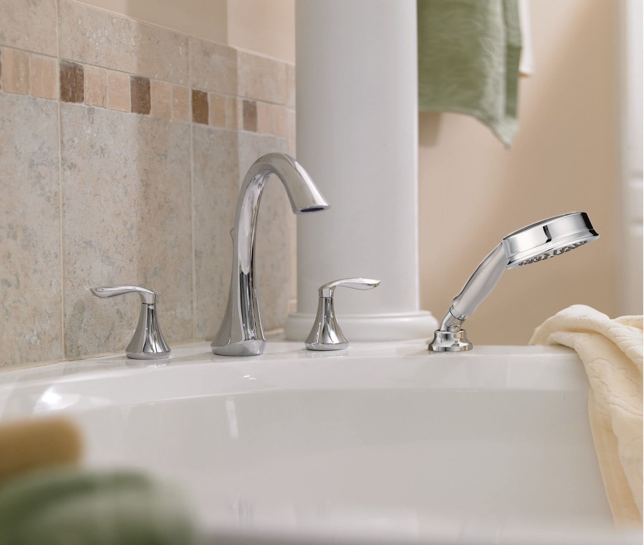 Moen T943BN Eva Two-Handle High-Arc Roman Tub Faucet with 4792 Valve - Brushed Nickel & Chrome Finish - 1/2-Inch CC Connection - Perfect for Luxury Bathrooms & Spa Retreats