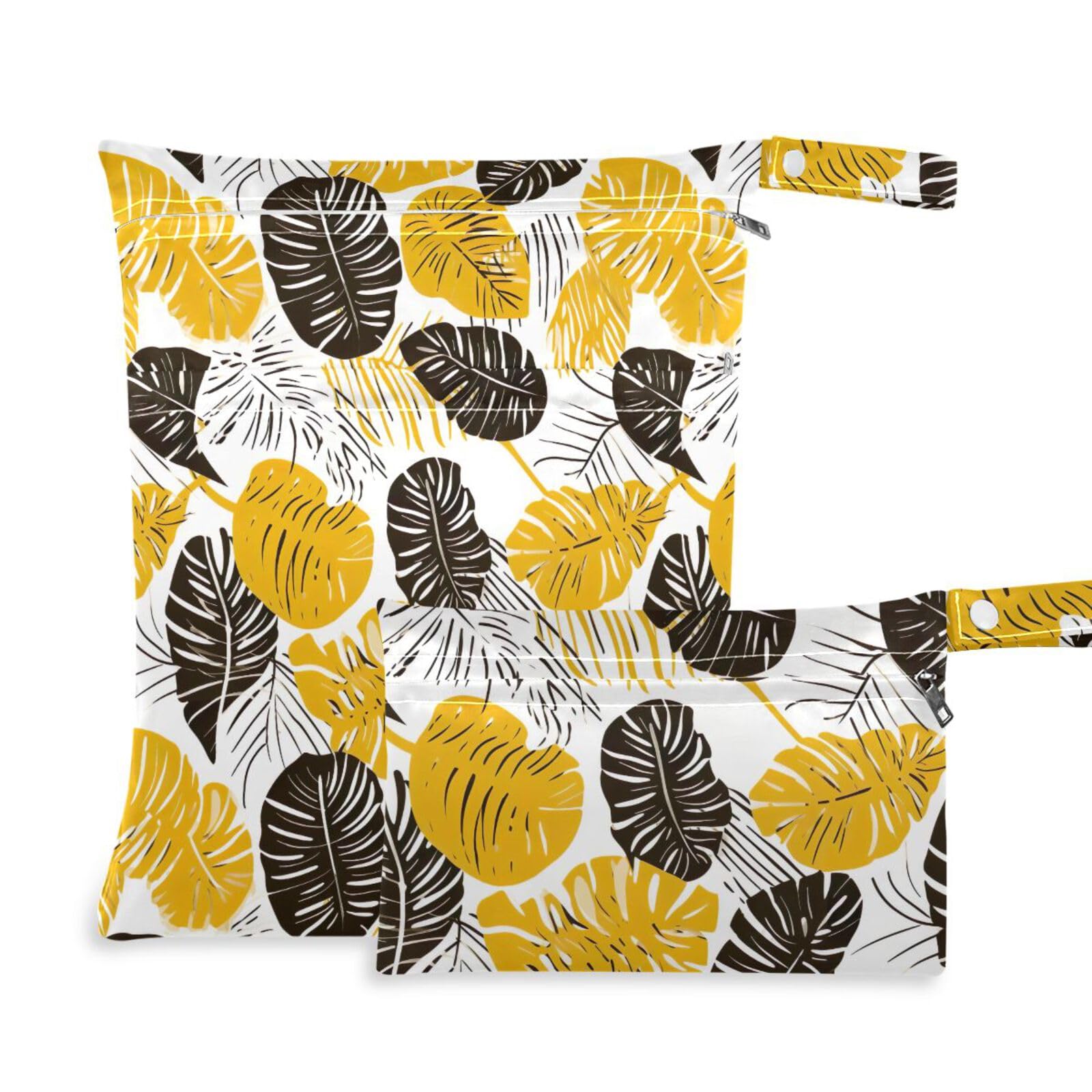 **Waterproof Wet Dry Bag Set of 2 - Tropical Leaves Design for Diapers, Swimwear & Gym Clothes | Beach, Travel & Pool Essentials**