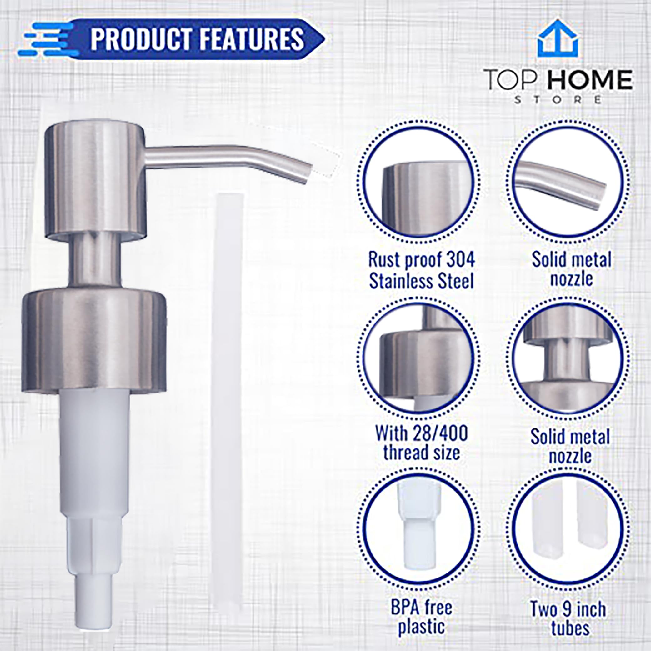Premium Brushed Nickel Stainless Steel Soap Dispenser Pump & Lotion Dispenser (2 Pack) - Ideal for Bathroom, Kitchen, and Salon Use