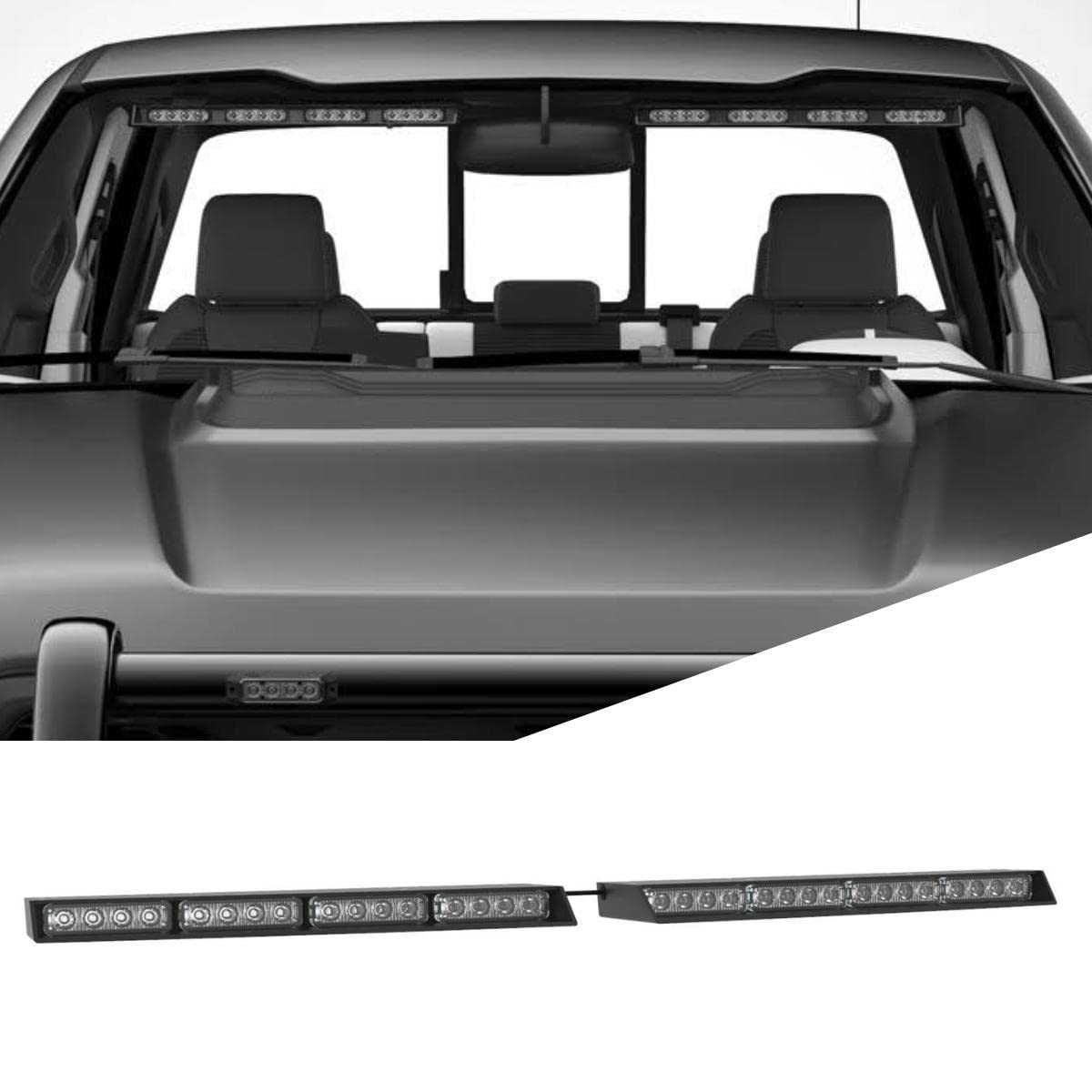SpeedTech Lights Raptor-X TIR Upper Windshield Interior Split LED Strobe Light Bar - Emergency Vehicle & Police Warning Lights with Cigarette Lighter Plug (Blue/Amber Alternating) - Perfect for Roadside Emergencies, Construction Zones & Security Vehicles