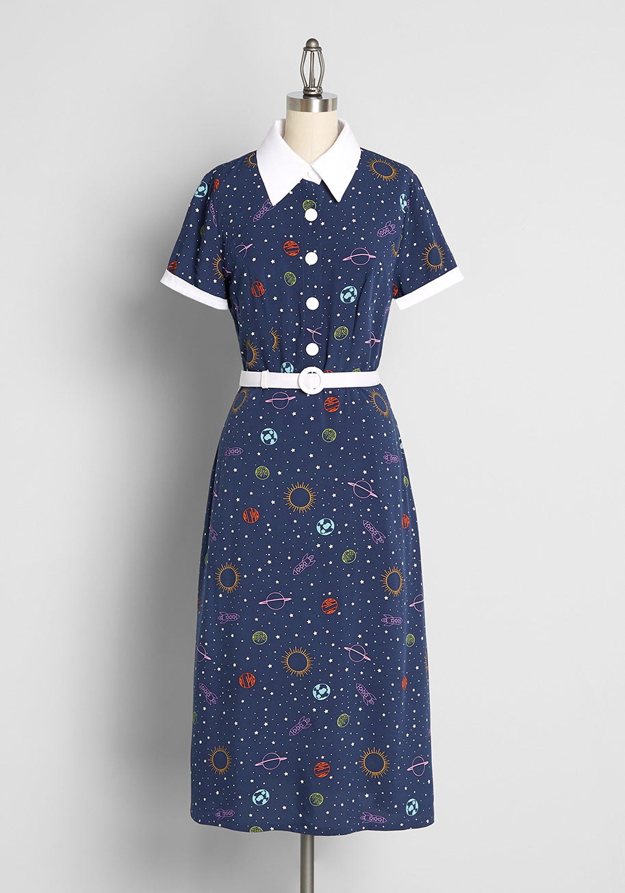 Solar System Print Midi Dress - Stylish Space-Themed Dress for Women, Perfect for Parties, Dates & Casual Wear