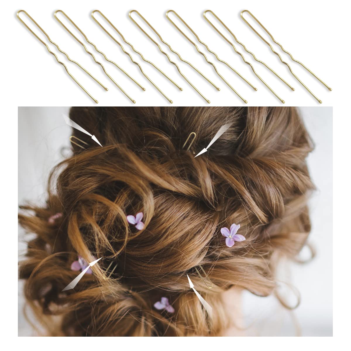 100 PCS Invisible U-Shaped Hair Clips - Heavy Duty Crinkled Hair Pins for Women, Ballet Bun, and Updos - Gold Hair Accessories (2.4 Inch) - Perfect for Weddings, Dance Performances, and Everyday Styling