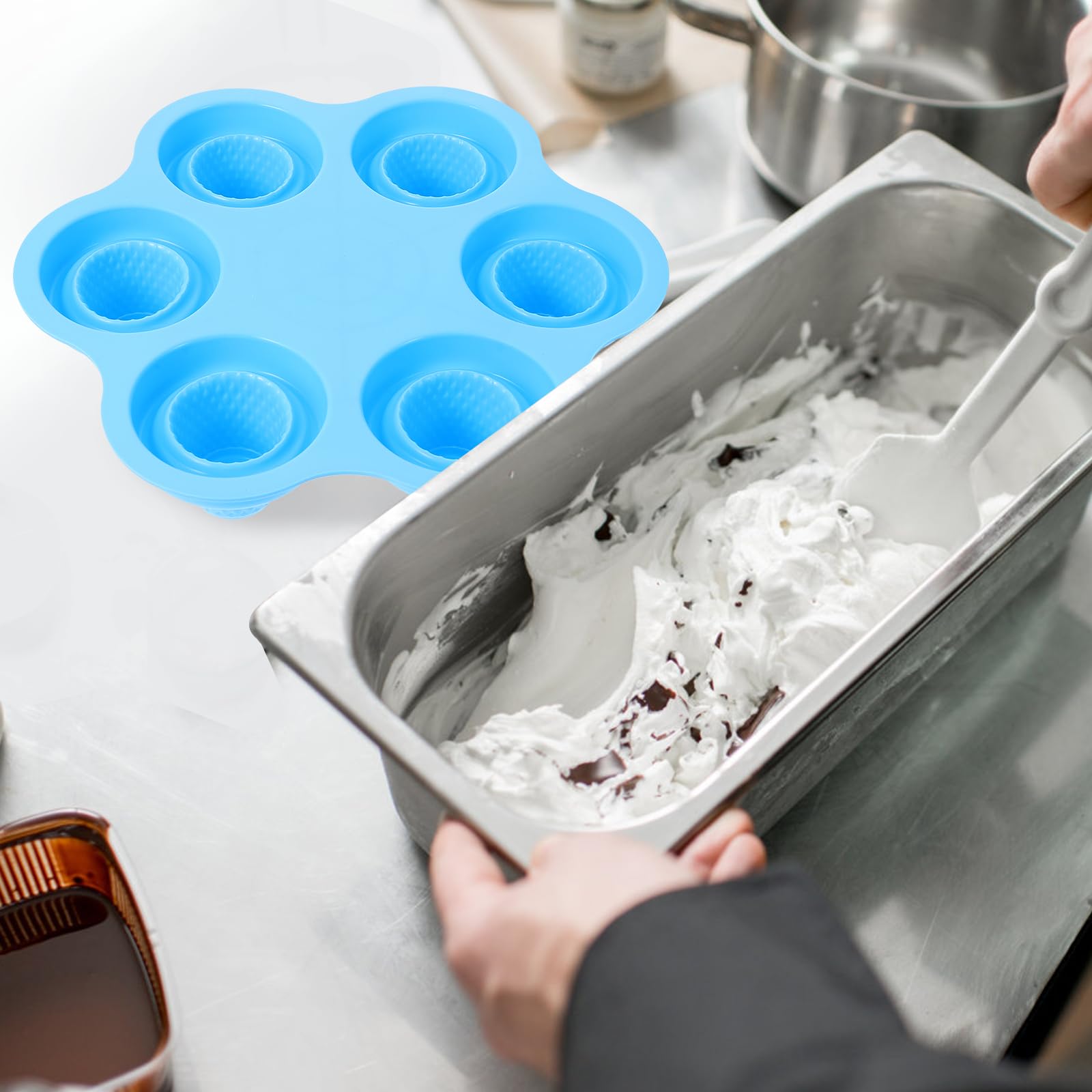 Hemoton 6-Cavity Silicone Popsicle Molds - Reusable Ice Cream Cone & Cake Cup Molds for DIY Chocolate, Dessert Decor, Wedding Cakes - BPA-Free Baking Ice Cube Tray for Homemade Treats (Blue) | Perfect for Summer Parties, Kids Snacks & Holiday Baking