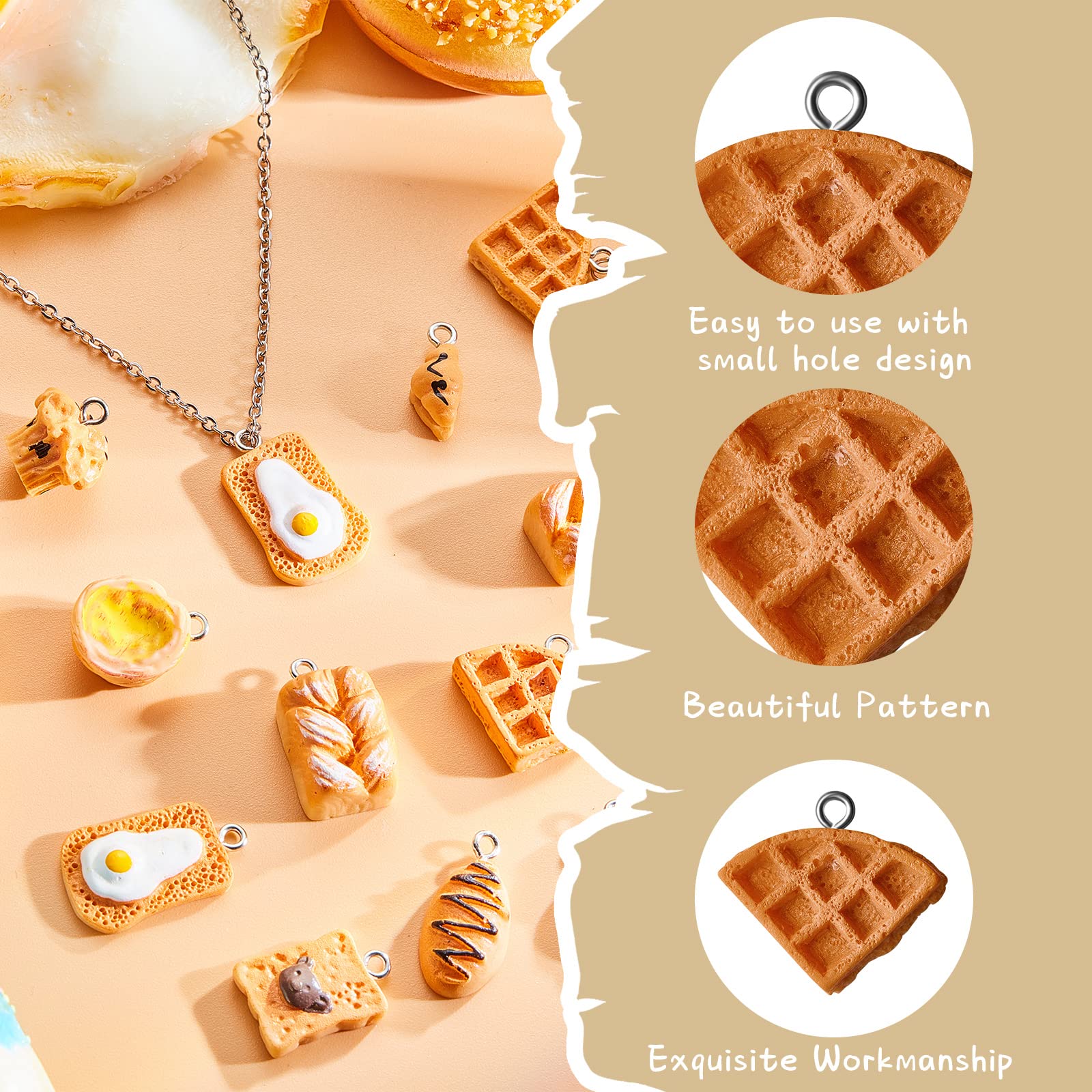 60-Piece Handmade Realistic Bread Toast Charms - Resin Pendants for DIY Jewelry Making, Perfect for Earrings, Necklaces & Craft Projects | Great for Scrapbooking, Keychains & Gift Decoration