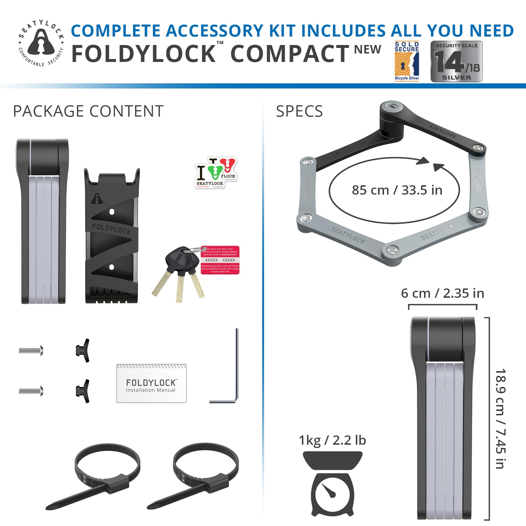 **FoldyLock Compact Folding Bike Lock – Award-Winning Lightweight High-Security Bicycle Lock – Heavy Duty Anti-Theft with Keys & Case for Bikes, Scooters – Perfect for Commuting, Travel & Urban Cycling**