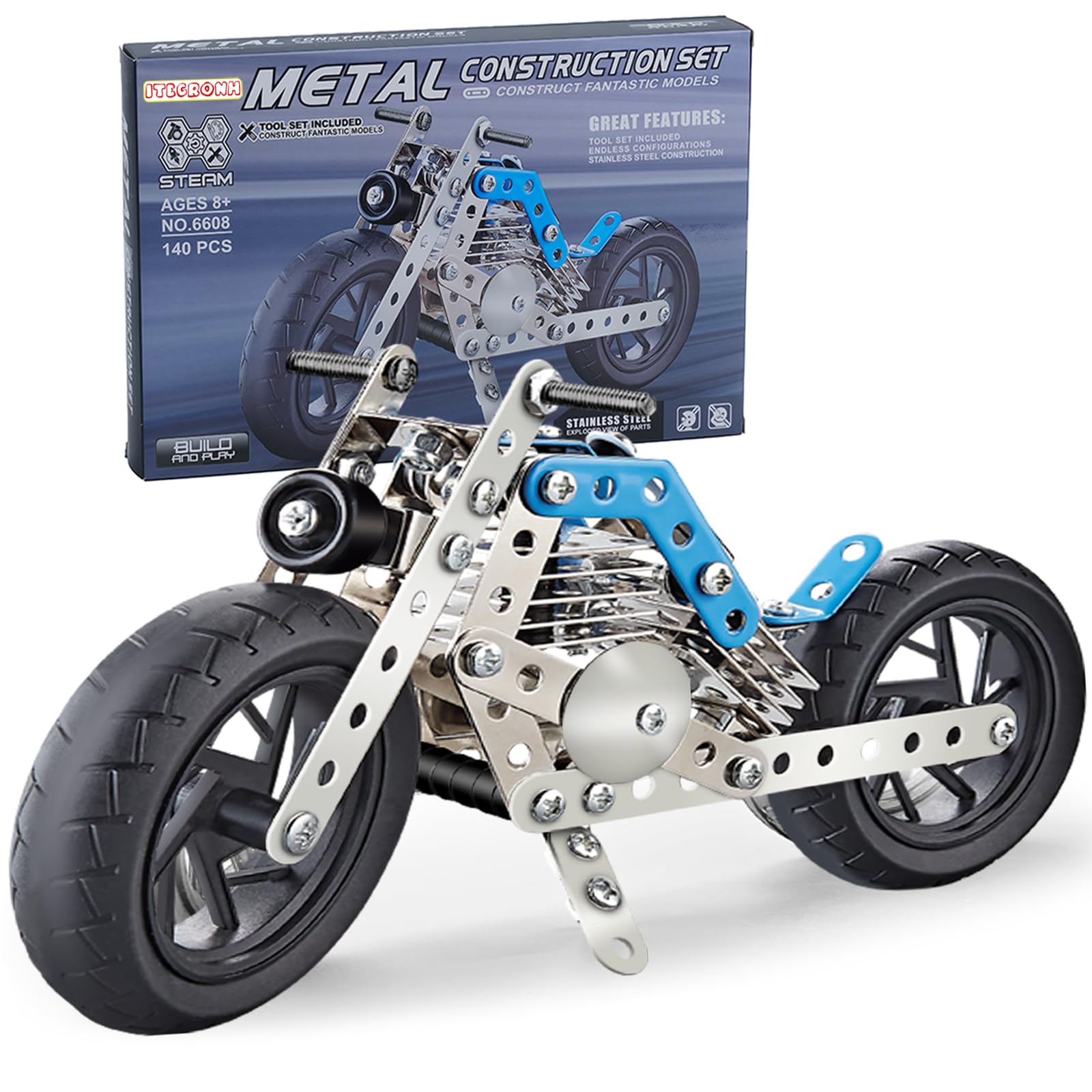ITECRONH 140-Piece Metal Erector Set - STEM Motorcycle Building Kit for Kids Ages 8-12 & Adults, Educational Construction Toy for Teens 14+ - Perfect for Birthday Gifts, DIY Projects & STEM Learning Activities