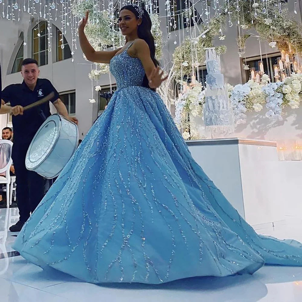 Serene Hill Blue Luxury Beaded Sleeveless Lace-Up Wedding Dress 2025 | Custom Made Bridal Gown HM67331 | Perfect for Beach, Church & Formal Weddings