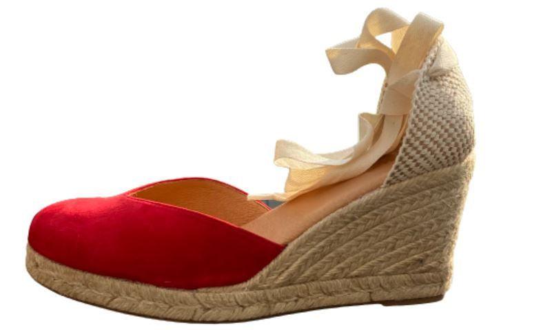 PINAZ Women's Red Suede Espadrille Flats - Comfortable Casual Slip-On Shoes for Summer, Beach, and Vacation Outfits