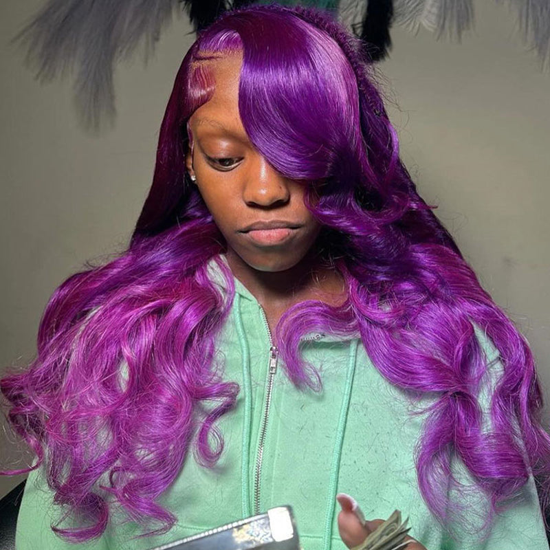Eullair Dark Violet Purple Body Wave Human Hair Wig 13x4 13x6 Lace Frontal Wigs for Women - Perfect for Cosplay, Parties, and Daily Styling