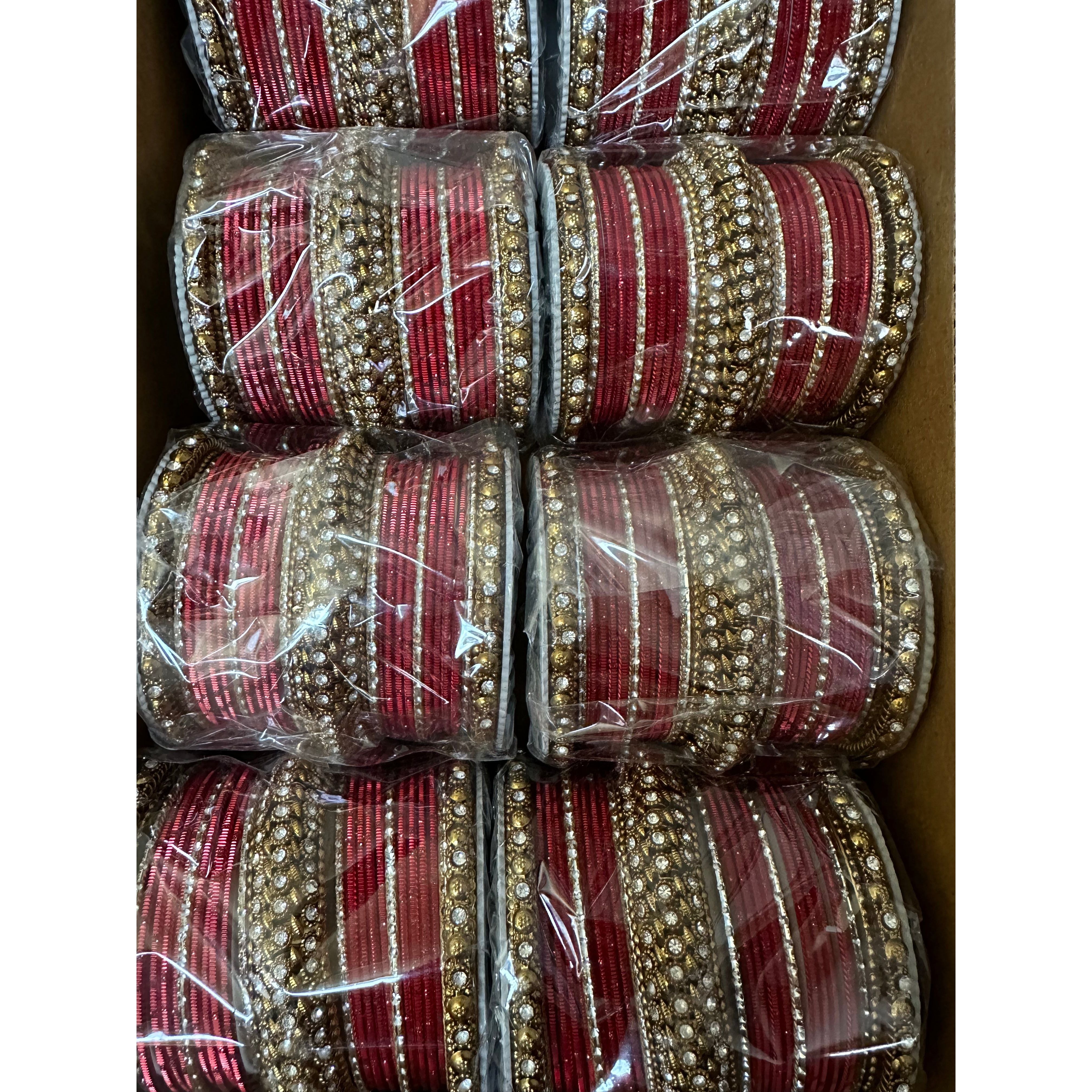 Elegant Red and Gold Bangles with White Stones - Perfect for Weddings, Parties & Festive Occasions