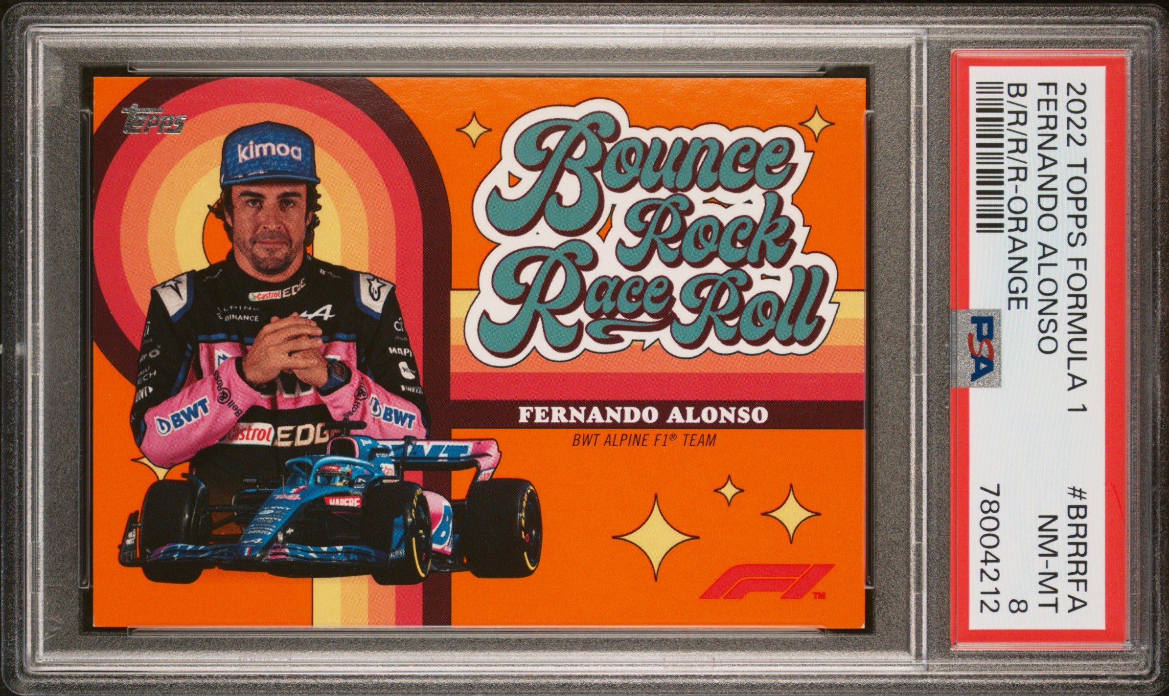 PSA 8 Graded Fernando Alonso Bounce Rock Race Roll #BRRRFA Orange Parallel /25 - Rare Collectible for Racing Fans & Memorabilia Enthusiasts