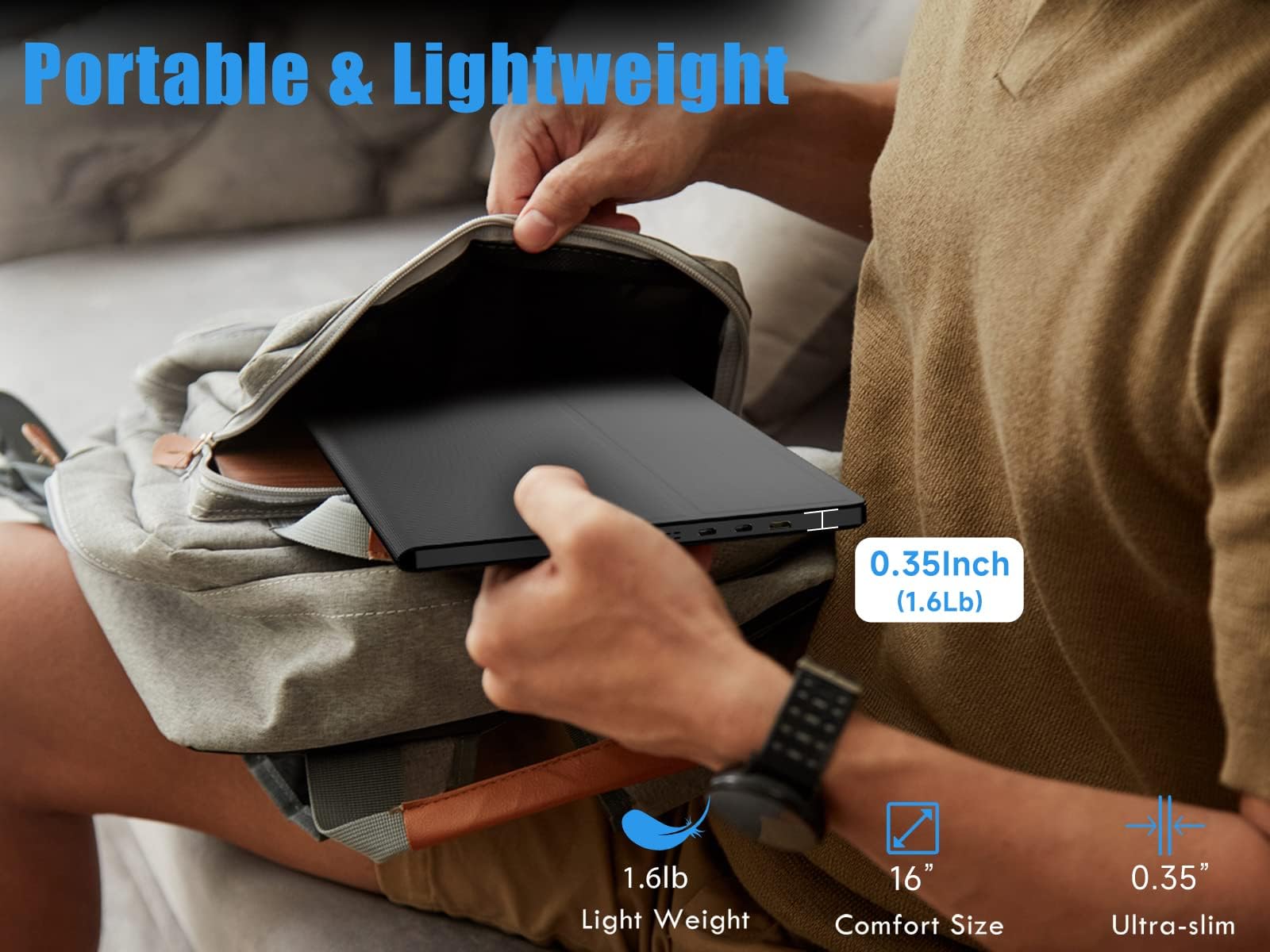 Portable 16 Inch 2.5K QHD Monitor - 2560x1600 Resolution, 120Hz IPS Display, 16:10 Ultra Wide Screen with Dual Speakers - HDMI & USB-C Compatible for Laptop, Mac, Phone, Tablet, PS4, PS5, Switch, Xbox - VESA Mountable | Perfect for Gaming, Work & Entertainment
