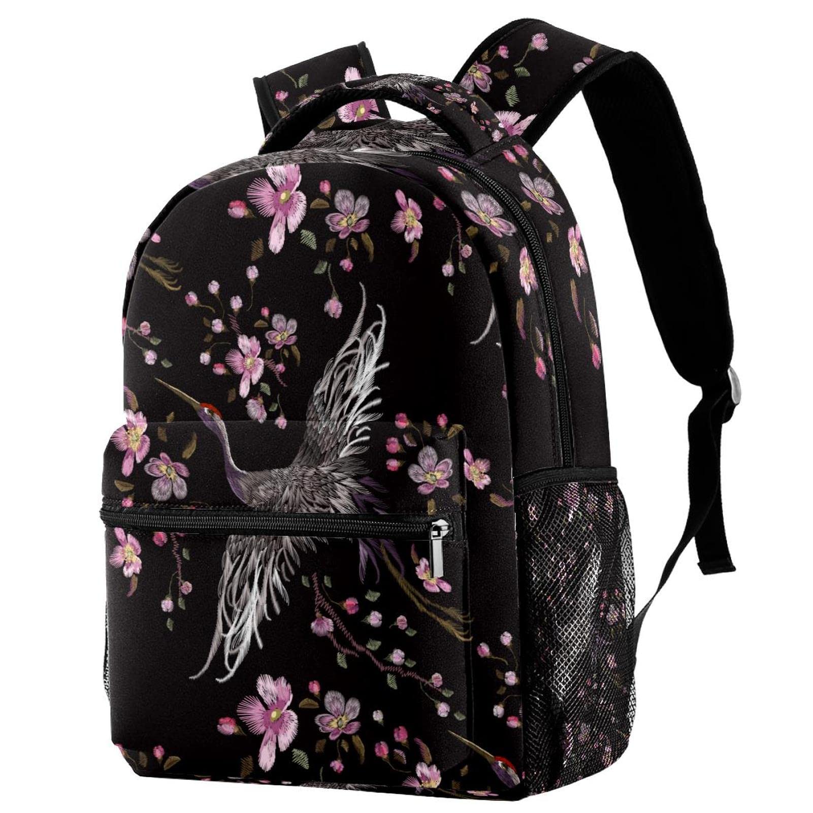 Stylish School Backpack for Teen Girls & Boys - Durable Travel Backpack for Men & Women (Cranes Cherry China Black Design) - Perfect for School, College, Travel & Daily Commute