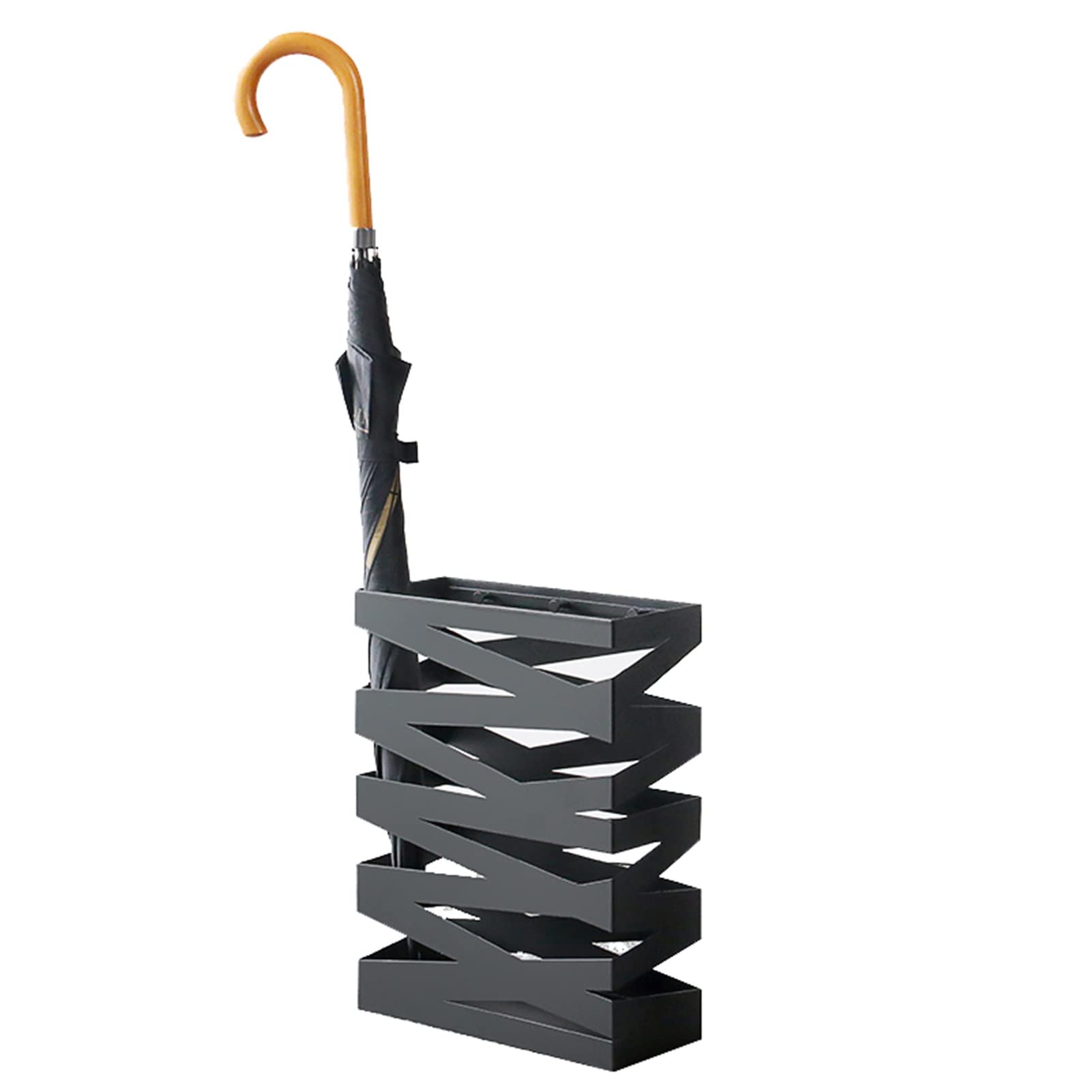 Heavy Duty Metal Square Umbrella Stand with Hooks - Portable Indoor Office Umbrella Holder for Canes & Walking Sticks - Black Small Size - Perfect for Entryway, Porch & Home Organization