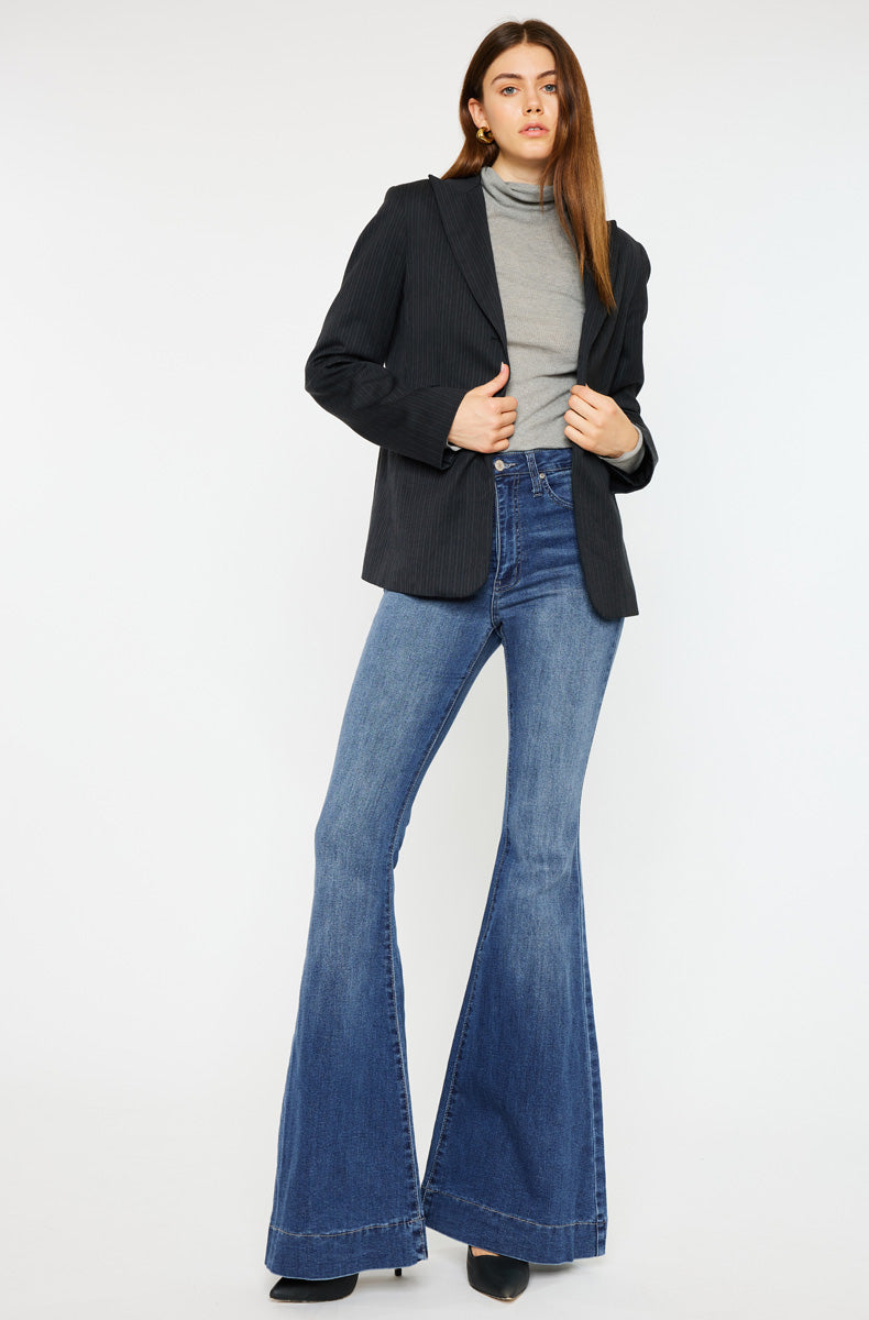 Braelynn Essentials High Rise Super Flare Jeans for Women - Stretchy Denim Pants with Comfortable Fit - Perfect for Casual Outfits, Date Nights & 70s Retro Style