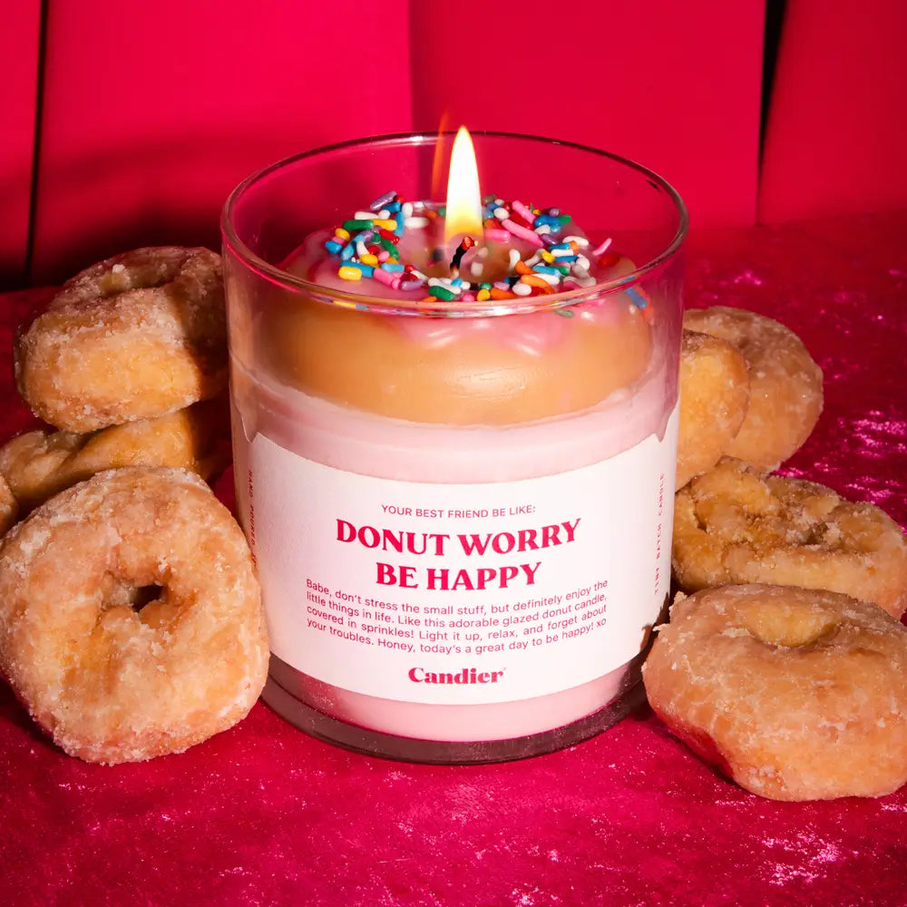 Donut Worry Scented Candle - Sweet Glazed Donut Aroma for Home Relaxation & Stress Relief - Perfect for Bedroom, Bathroom, and Gift Giving