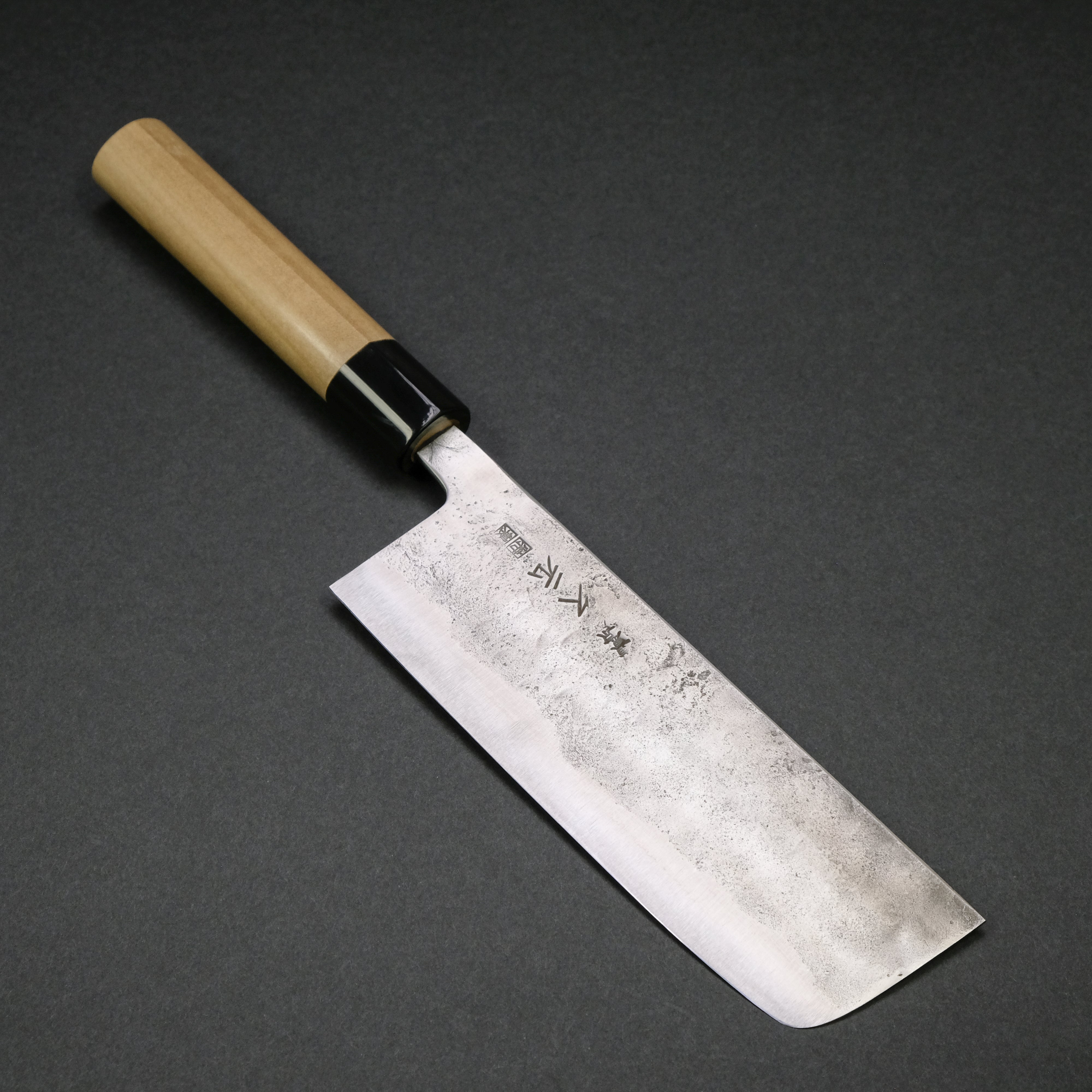 Premium Japanese Nakiri Knife 165mm - Morihei Hisamoto Blue Super Tsuchime Stainless Clad with Ho Wood Handle - Professional Chef Knife for Vegetable Chopping, Slicing & Food Prep in Kitchen