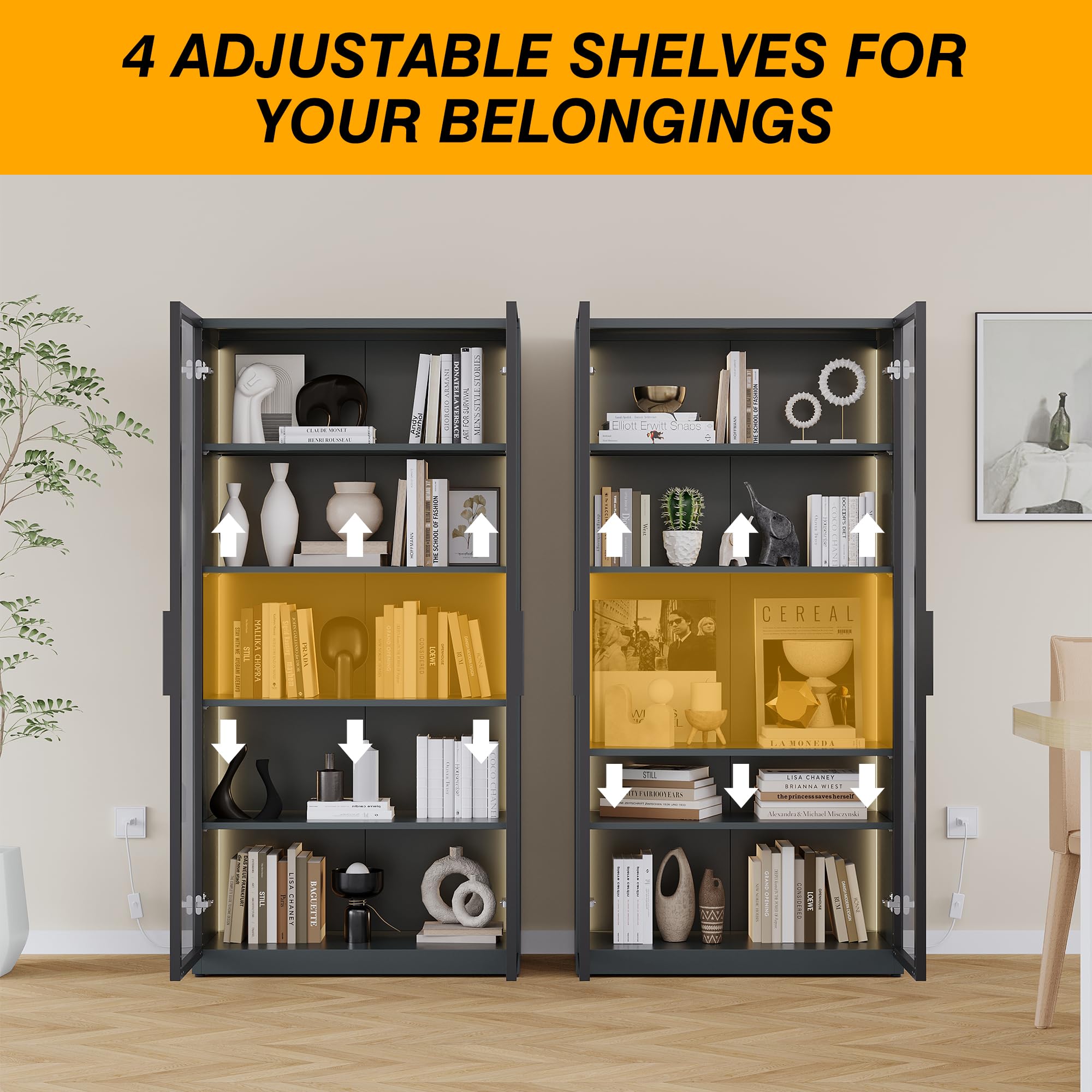 Tall Glass Display Cabinet with Lights - 63