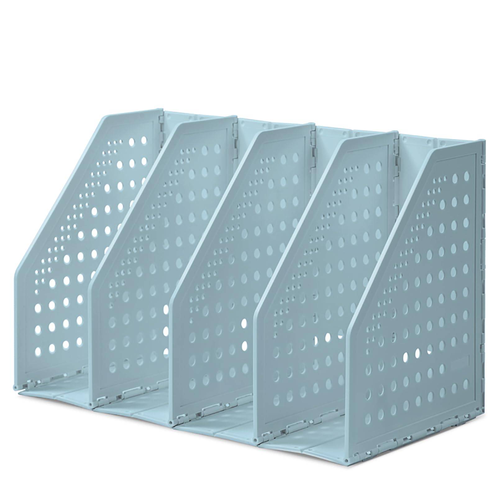 Deli Collapsible Magazine File Holder - 4 Vertical Compartment Adjustable Desk Organizer | Sturdy Binder Storage for Office, School & Home (Blue) | Perfect for Organizing Documents, Books & Office Supplies