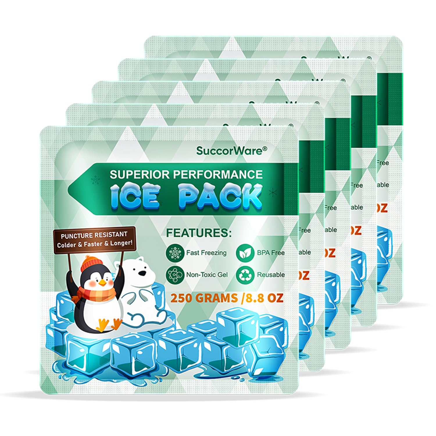 5 Pack Reusable Ice Packs for Lunch Boxes - 12+ Hour Cooling Gel Packs for Camping, Beach & Office - Perfect for Cooler Bags & Backpacks | Keep Food Fresh Outdoors, Work & Travel