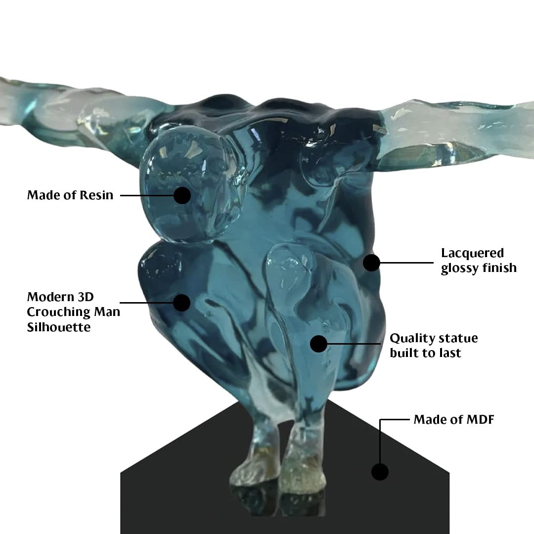 Finesse Decor Saluting Man Abstract Art Sculpture - Modern Resin Home Decor for Table & Shelf - Elegant Clear Blue Small Statue | Perfect for Living Room, Office & Gift Giving