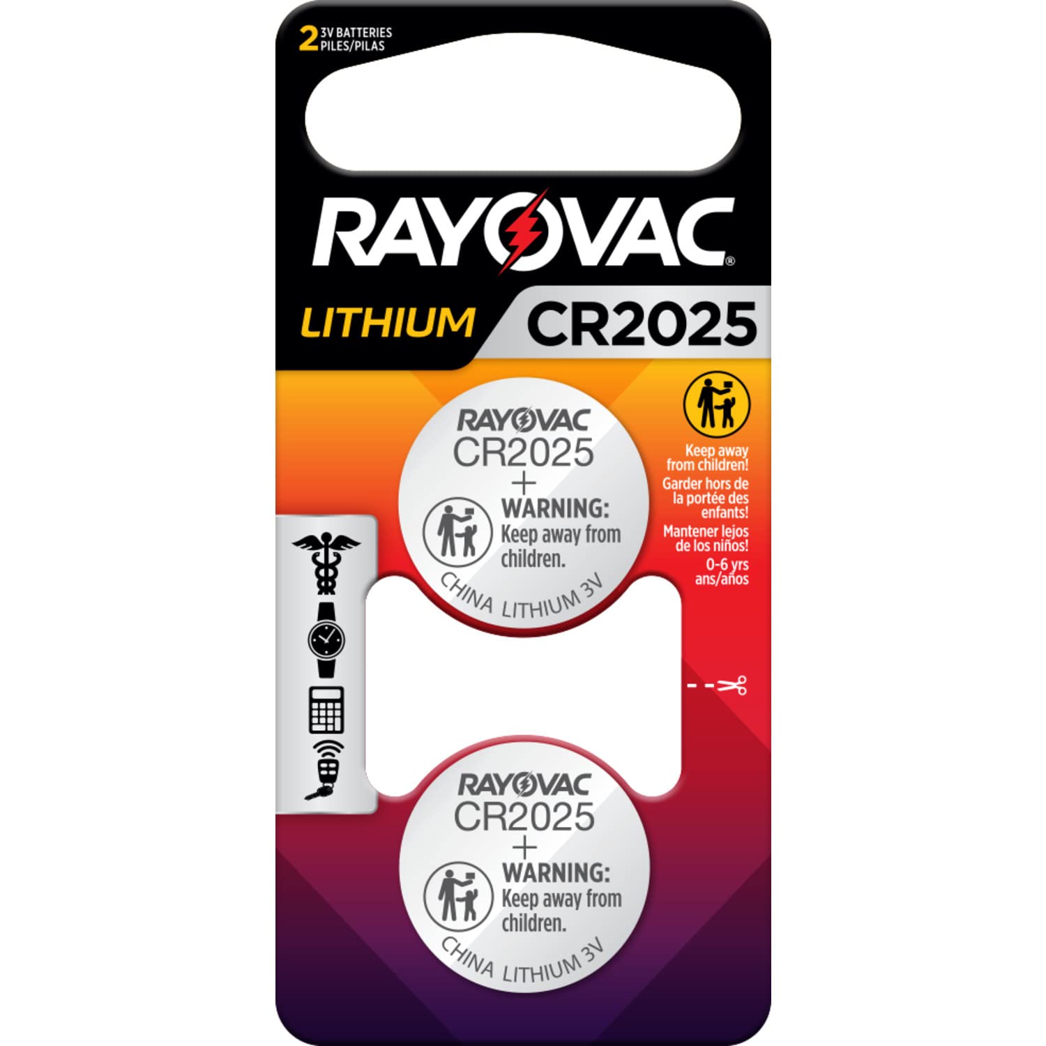 Rayovac CR2025 3V Lithium Coin Cell Batteries (2-Pack) - Long-Lasting Power for Watches, Calculators, Key Fobs & Medical Devices