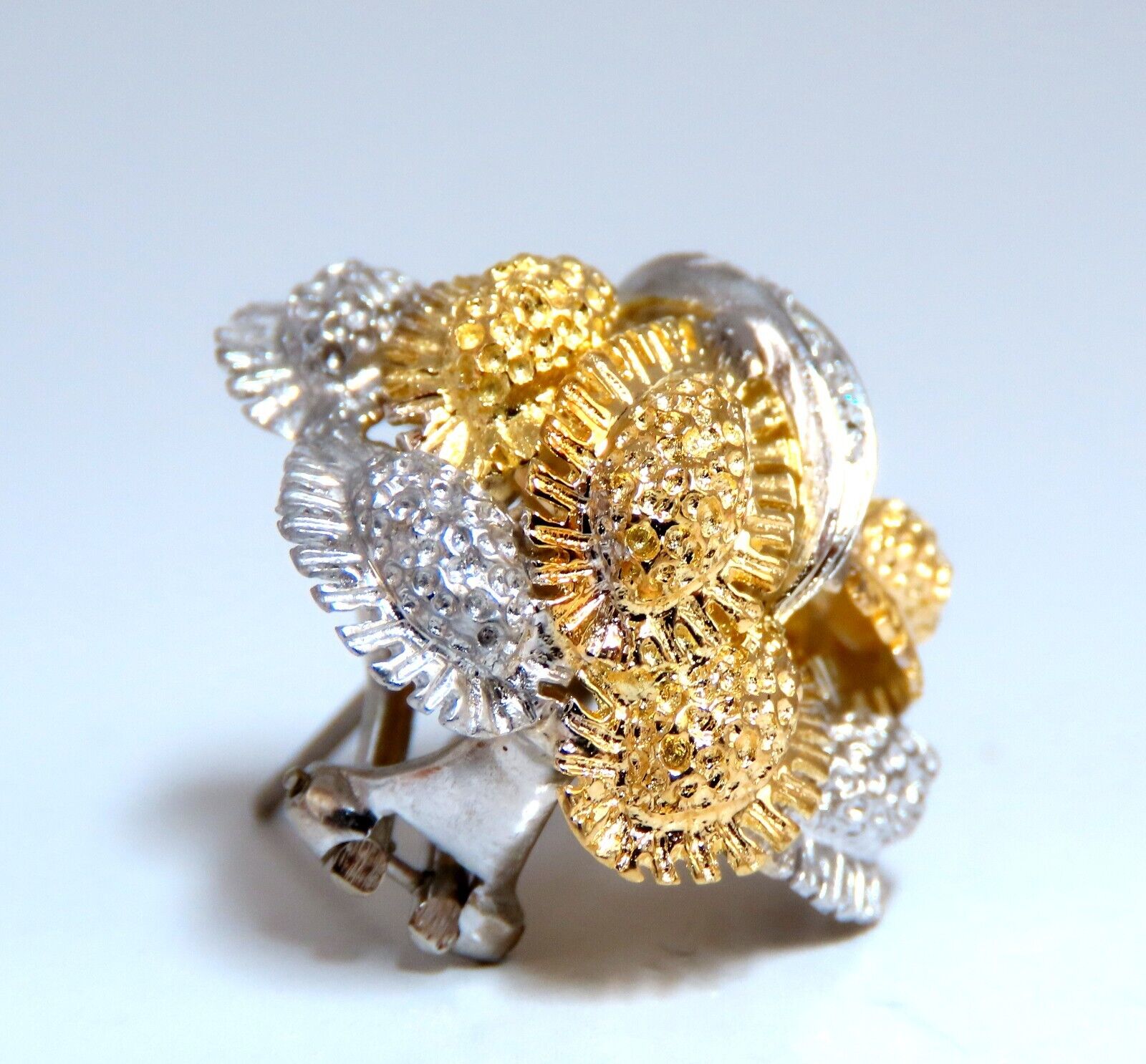 14kt Gold Fern Floral Puff Cluster Diamond Clip Earrings - Elegant Dangle Earrings for Women, Perfect for Weddings, Parties & Special Occasions