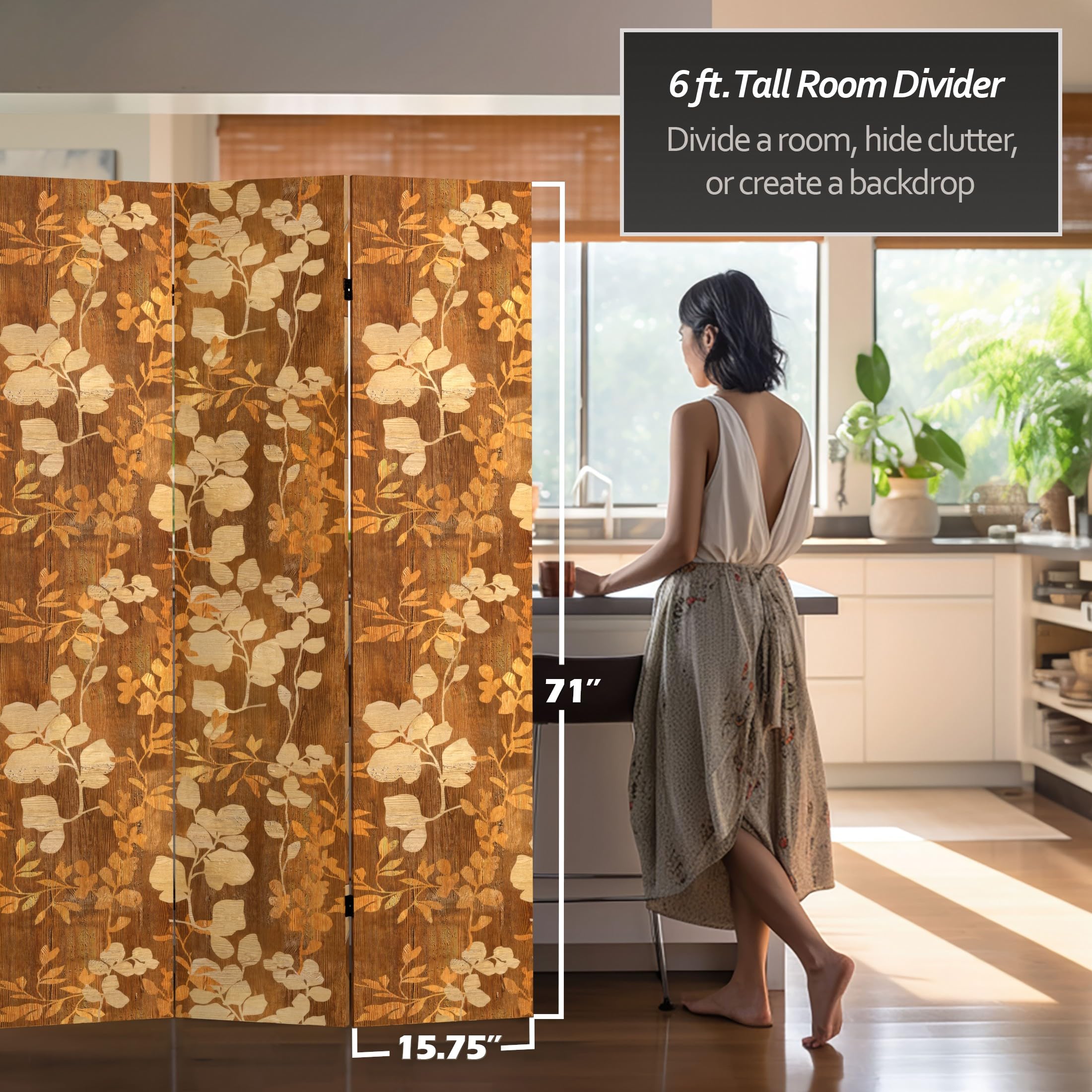 6 ft. Tall Red Lantern Double-Sided Wood Inlay Pattern Canvas Room Divider - Asian Style Decorative Screen for Living Room, Bedroom, and Office Privacy Partition