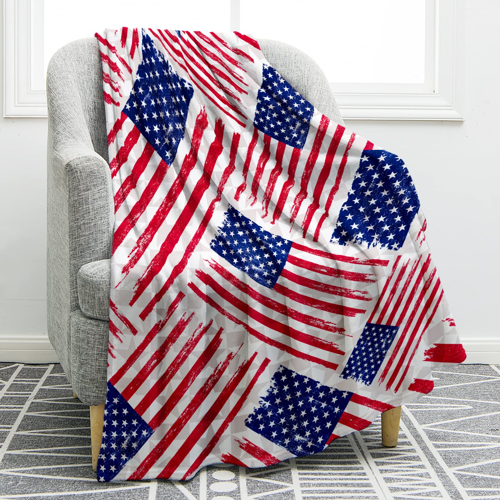 Jekeno American Flag Blanket - USA Patriotic Soft Warm Fleece Throw for Couch, Bed & Outdoor - 50x60 inches & 60x80 inches - Perfect for Camping, Picnics & Home Decor