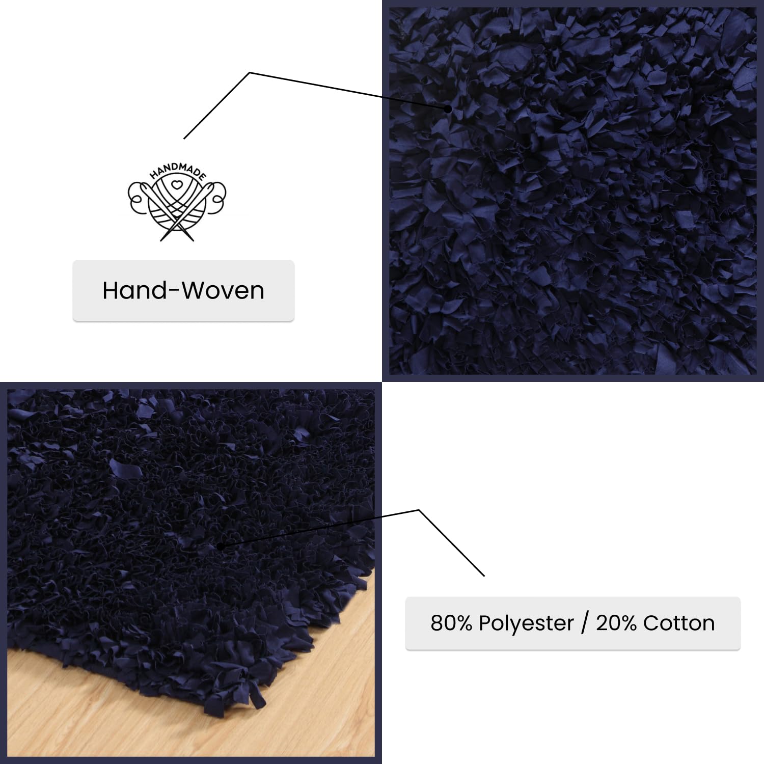 Premium Soft Jersey Shaggy Rug 5' x 8' Navy Blue - Machine Washable Non-Slip Living Room Carpet | Foldable Indoor Floor Mat for Home Decor, Bedroom & Cozy Spaces