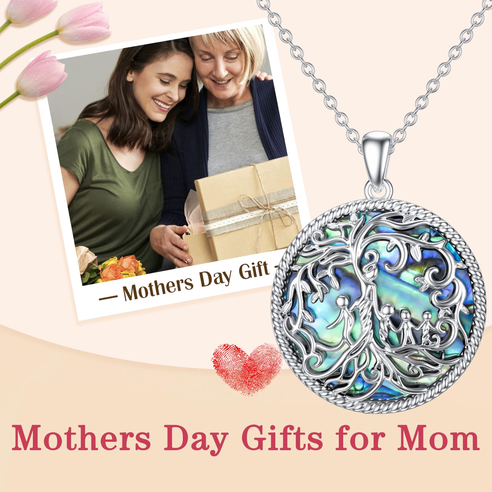 TOUPOP Sterling Silver Family Tree of Life Necklace - Mother Daughter Son Jewelry Gift Set for Birthday, Mothers Day (1-5 Pendants) | Perfect for Family Bonding & Special Occasions