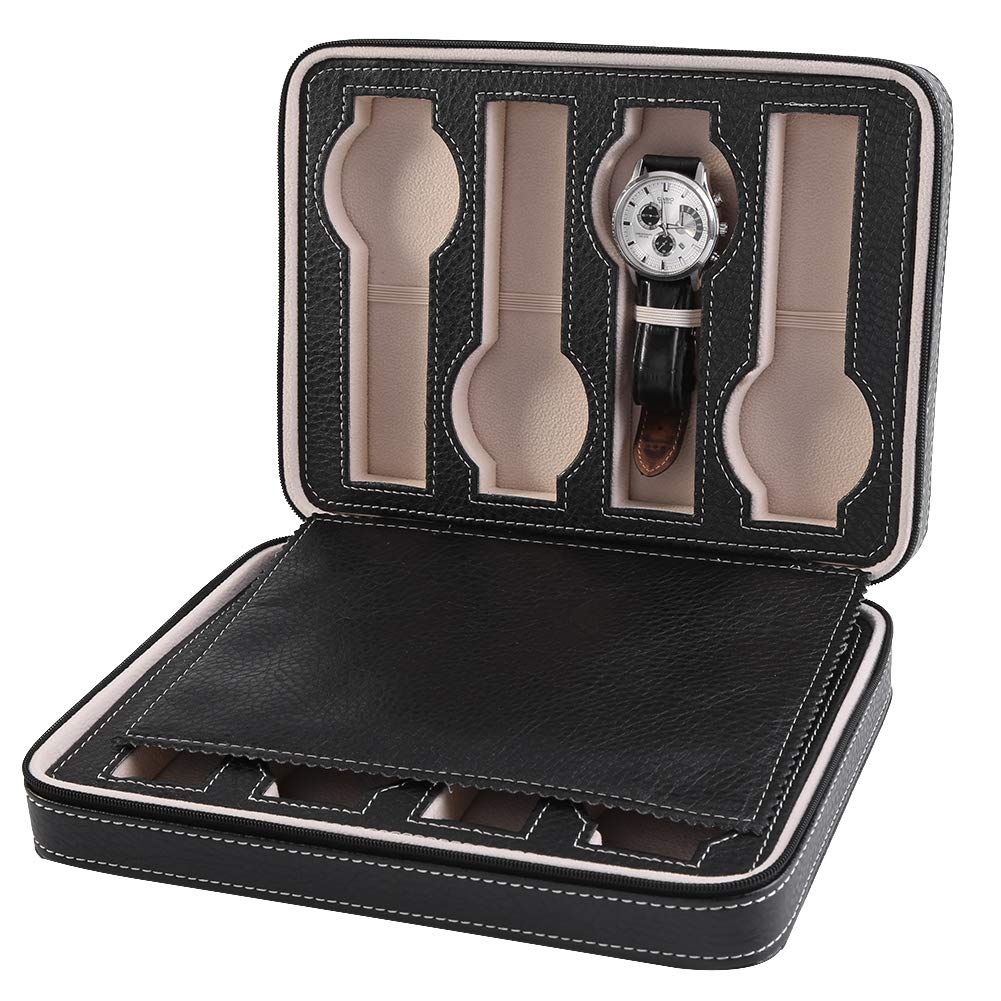 Premium Watch Storage Display Box with Zipper Closure - 8 Grid Watch Organizer Case for Men & Women - Perfect for Travel, Business & Home Watch Collection Organization
