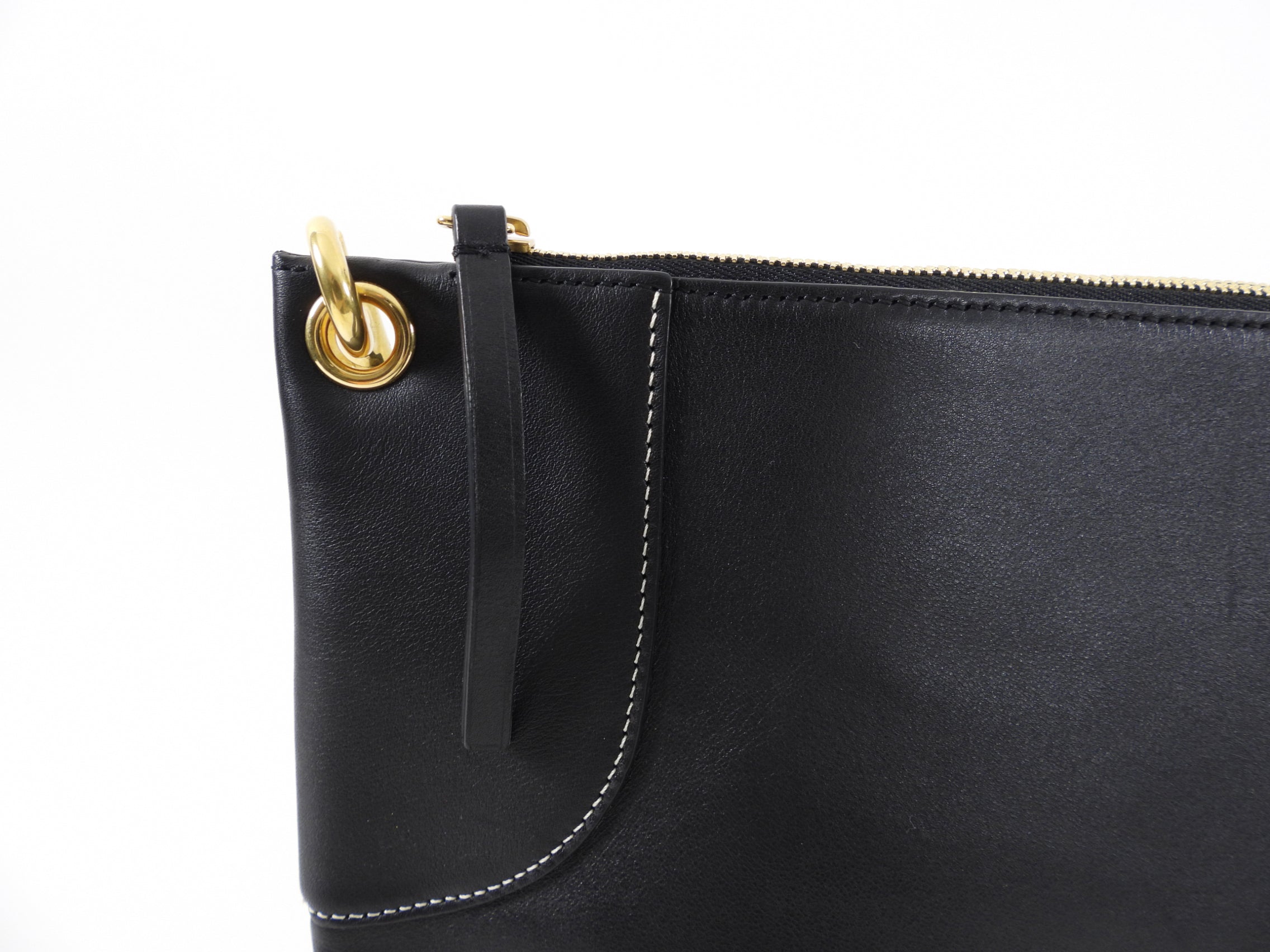 Celine Large Black Leather Flat Zip Pouch Bag for Women - Stylish Travel Cosmetic Organizer & Everyday Essentials Holder