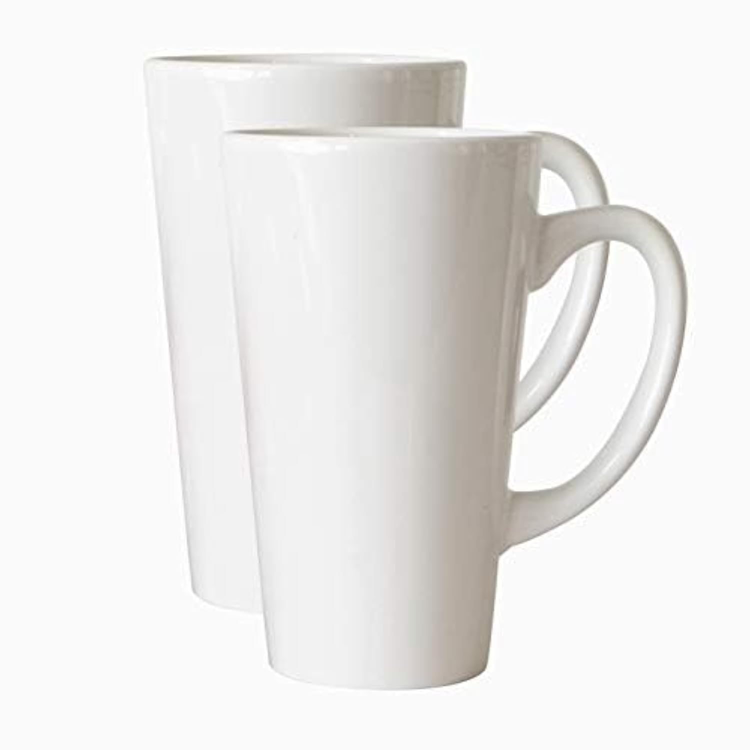 Serami 15oz White Ceramic Coffee Mugs with Large Handles - Set of 2 Tall Funnel-Shaped Mugs for Home, Office, or Cafe Use