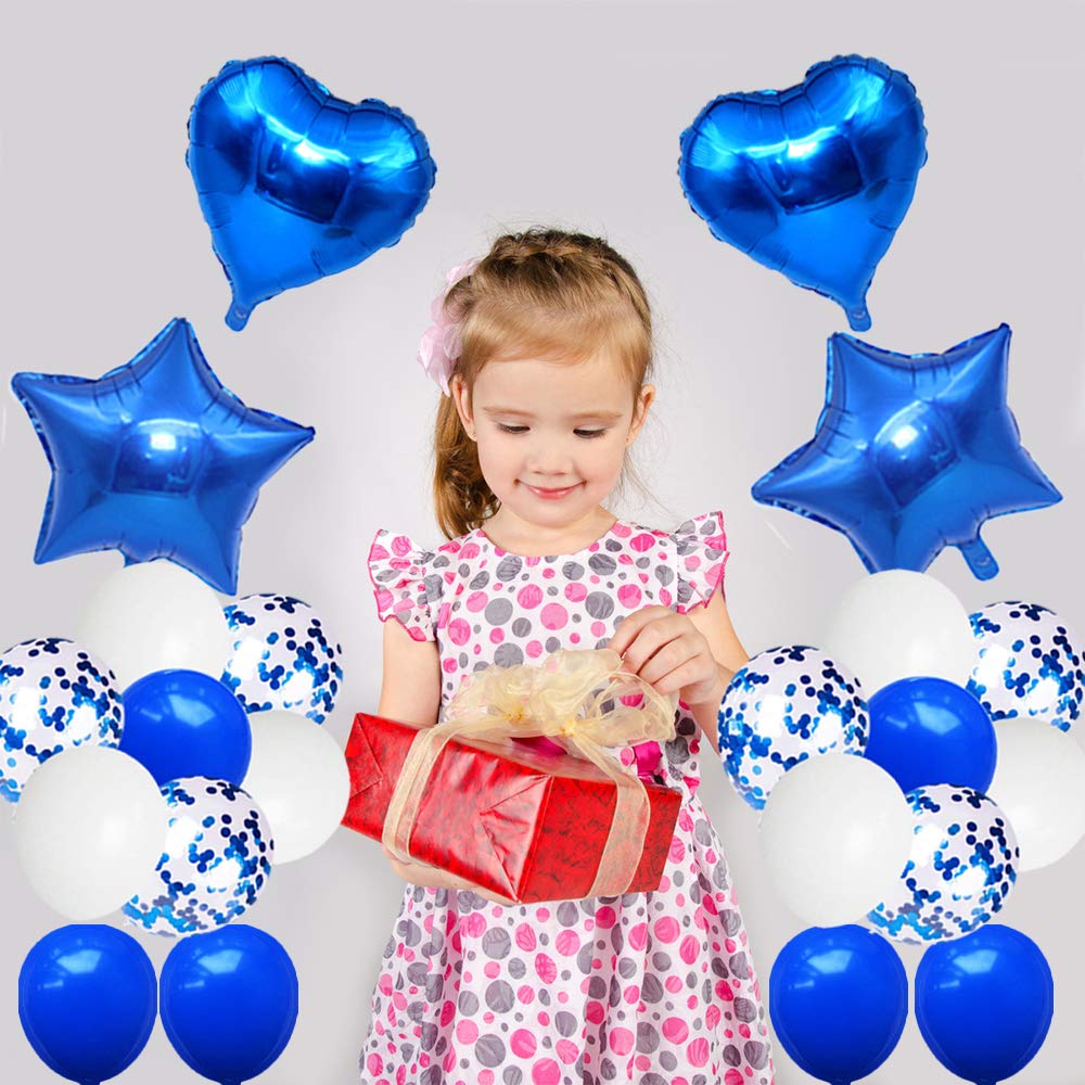 6th Birthday Party Decorations Kit - Blue Foil Balloons, Happy Birthday Banner, White & Blue Confetti & Star Balloons - Perfect for Girls & Boys Birthday Celebrations - Ideal for Home Parties, School Events & Birthday Photos