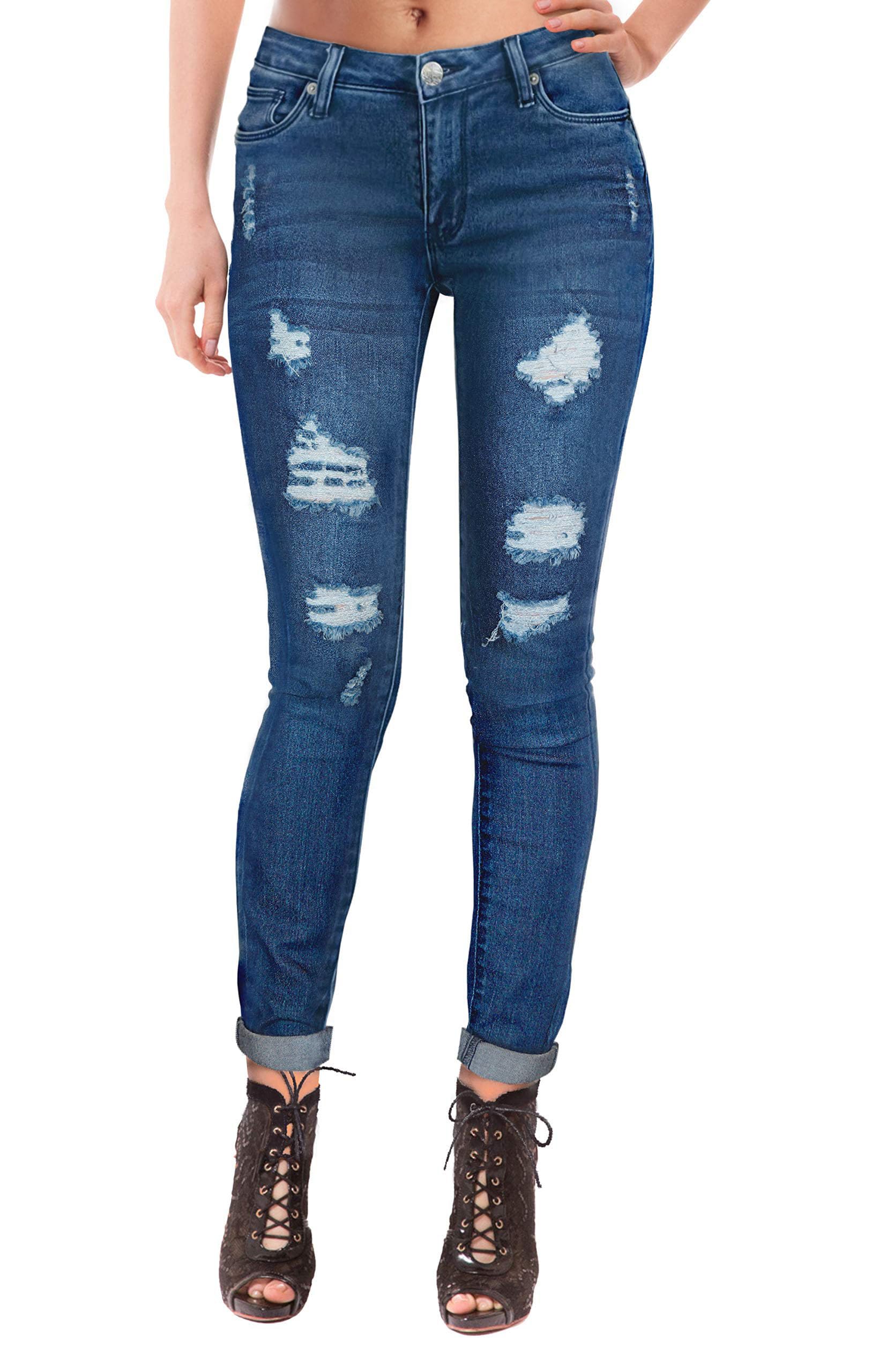 Hybrid & Company Women's Butt Lift Super Comfy Stretch Ripped Skinny Jeans - Trendy High Waist Denim Pants for Casual Outfits & Night Out