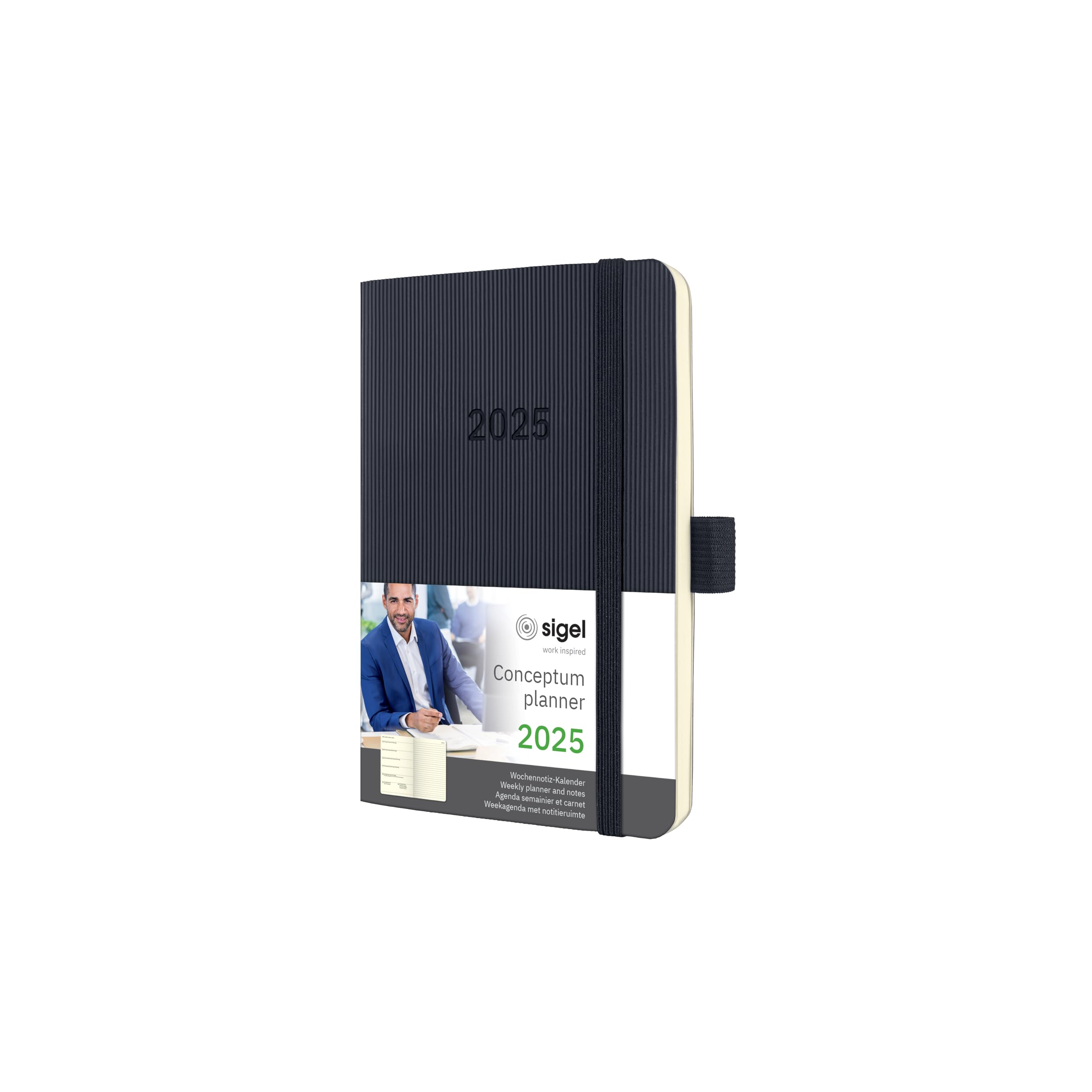 SIGEL C2525 Conceptum 2025 Weekly Planner & Notebook - A6 Size, Softcover, Black - 2 Pages per Week (Left: Planner, Right: Notes) - 176 Pages - Perfect for Work, School & Personal Organization