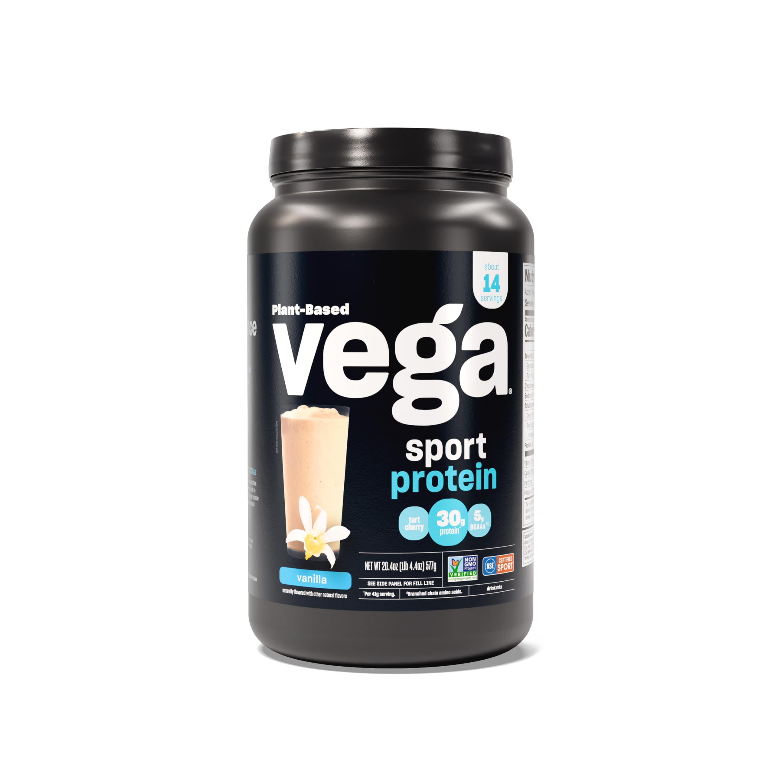 Vega Sport Premium Plant-Based Vanilla Protein Powder (20.4 oz, 14 Servings) - Vegan Protein with BCAAs & Amino Acids, Dairy-Free, Gluten-Free, Non-GMO - Ideal for Post-Workout Recovery & Muscle Building