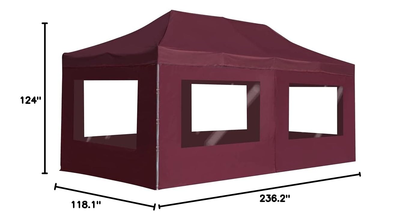 Professional 20x10ft Folding Party Tent with Walls - Aluminum Frame, Wine Red, Waterproof & UV Resistant - Outdoor Commercial Instant Gazebo for Events, Weddings, Beach Canopy, Camping & Backyard Parties