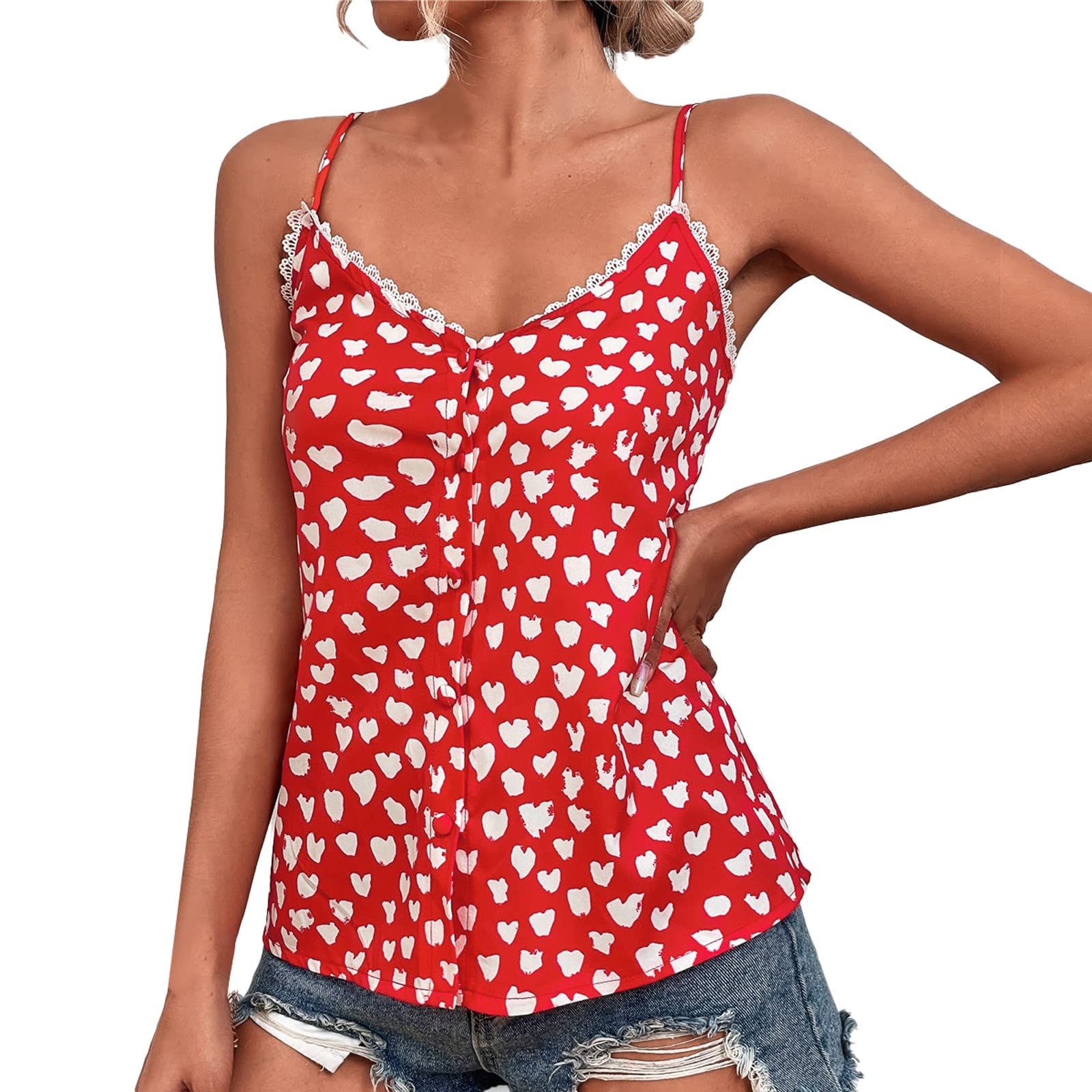 Women's Summer Fashion Tank Tops - Trendy Loose Fit Lace Camisole Sleeveless Blouse (Red, Small) | Perfect for Workout, Beach, Casual Outfits & Summer Vacations
