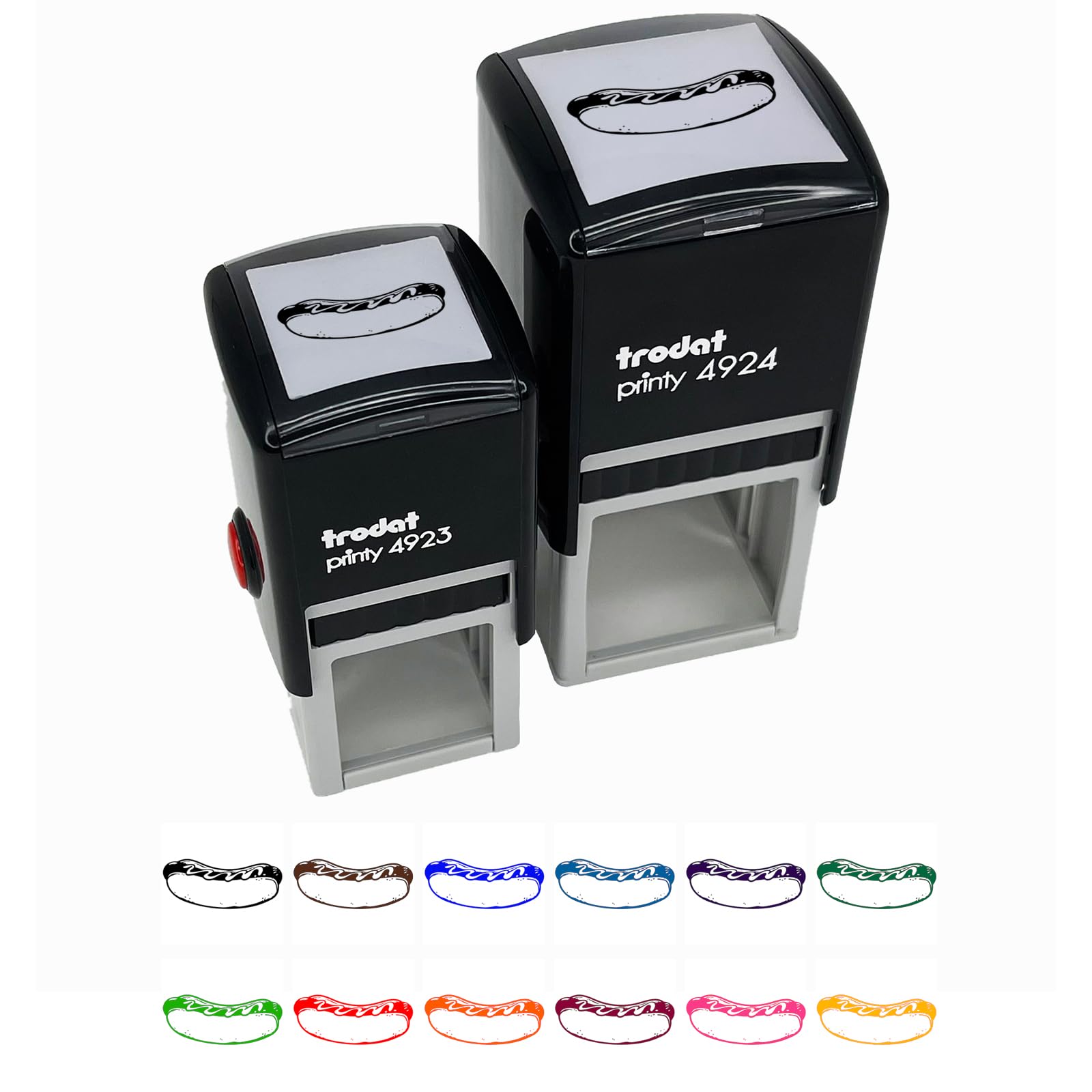 1 Inch Small Self-Inking Rubber Stamp with Blue Ink - Plump Hotdog Frank on a Bun with Mustard or Ketchup Design - Perfect for Food Lovers, DIY Crafts, Scrapbooking, and Office Use